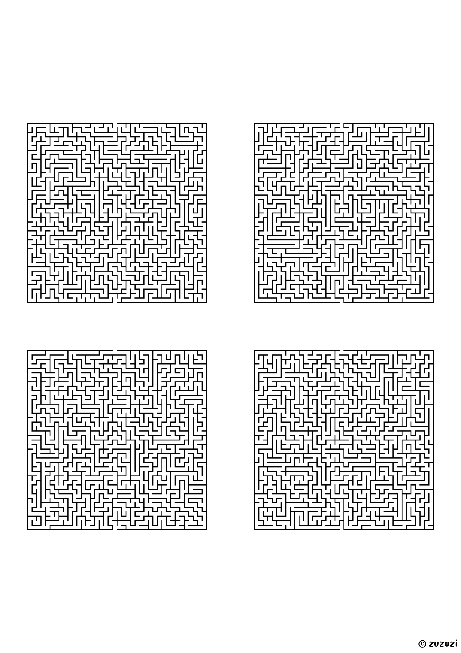 Legendary rectangular mazes, black-and-white lines, designed for fearless puzzle masters. 4 mazes per page, variant 1.