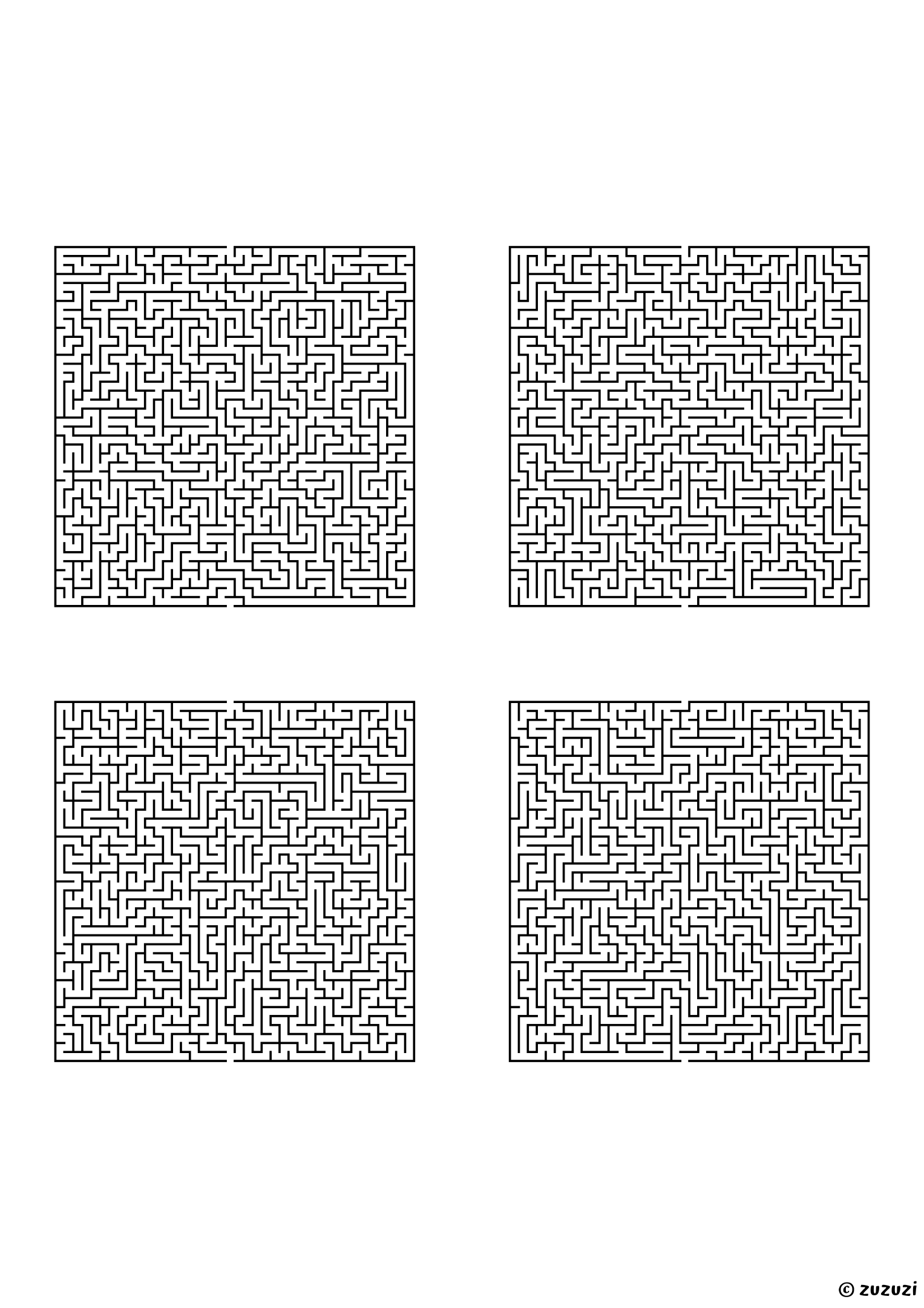 Legendary rectangular mazes, black-and-white lines, designed for fearless puzzle masters. 4 mazes per page, variant 2.
