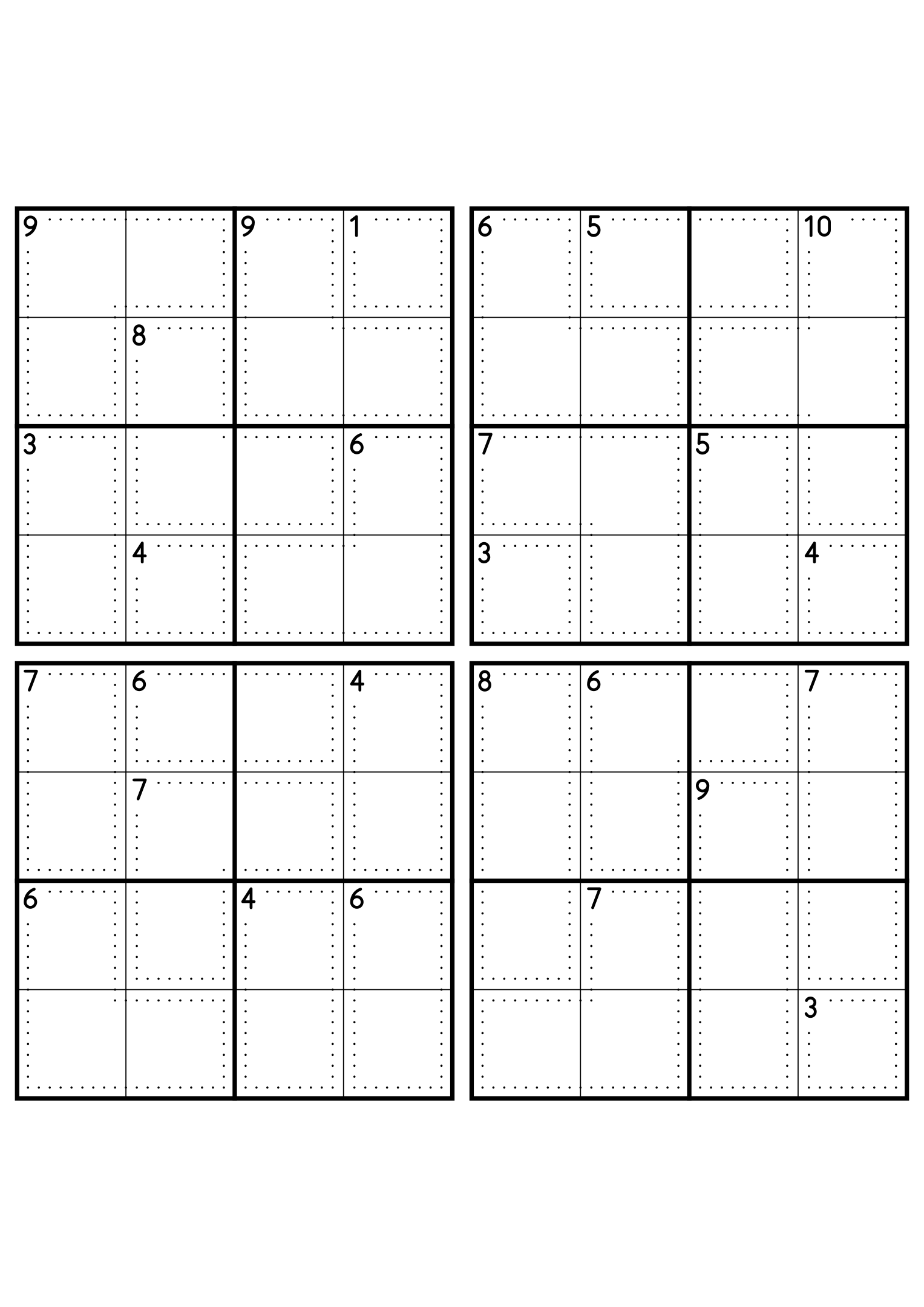 Four medium 4x4 killer sudoku grids with no given digit, only dotted cages and their sums. Level: Medium, 4 puzzles per page. Variant 1.