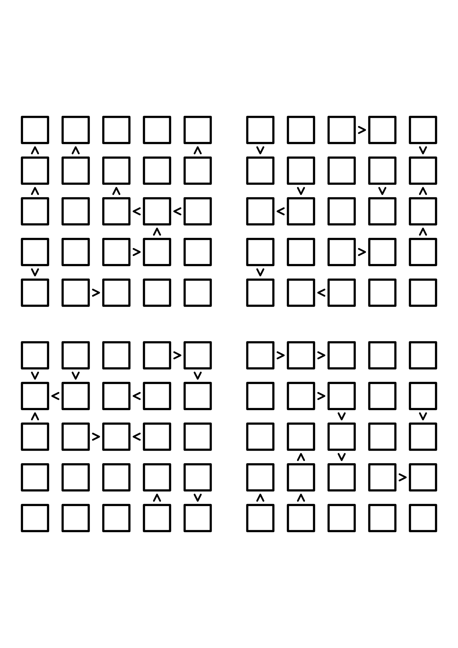 Four medium 5x5 futoshiki grids with few or no given digits and the signs that decide them. Level: Medium, 4 puzzles per page. Variant 2.