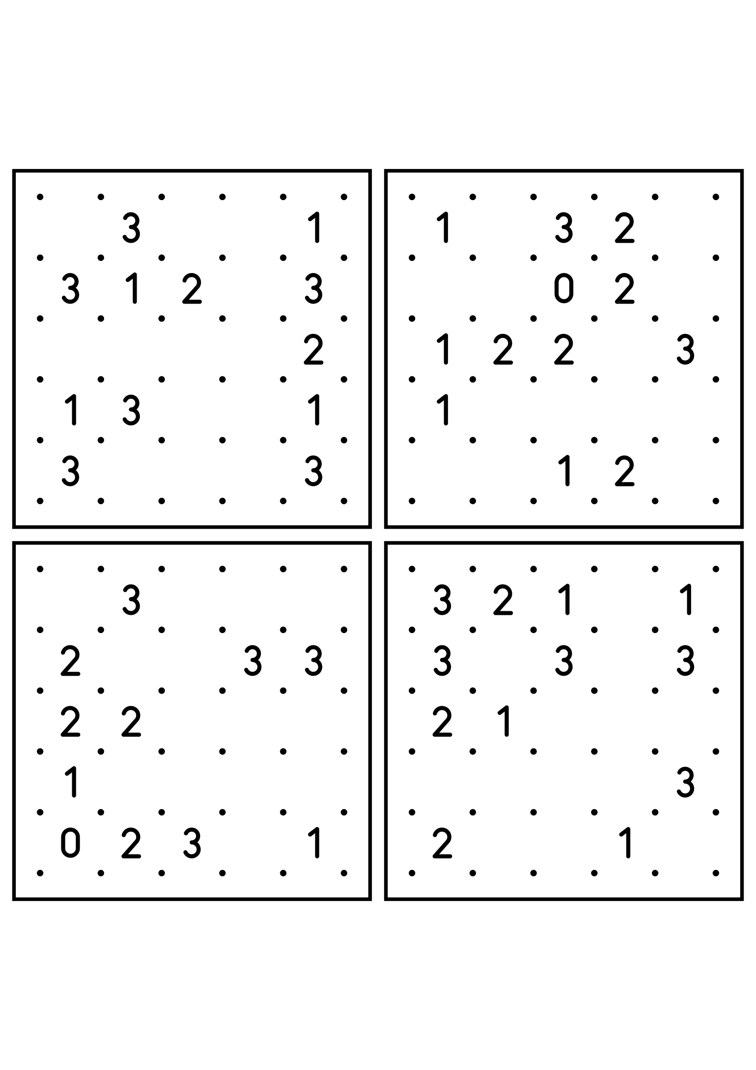 Four medium 5x5 slitherlink grids read with their corner patterns. Level: Medium, 4 puzzles per page. Variant 2.
