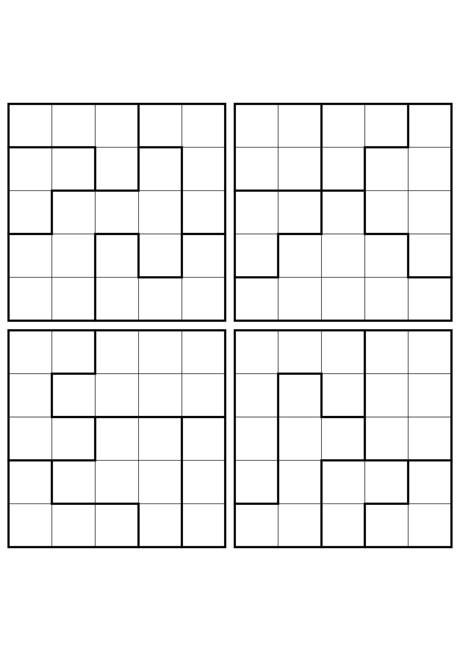 Four medium 5x5 star battle grids that need regions read together. Level: Medium, 4 puzzles per page. Variant 3.