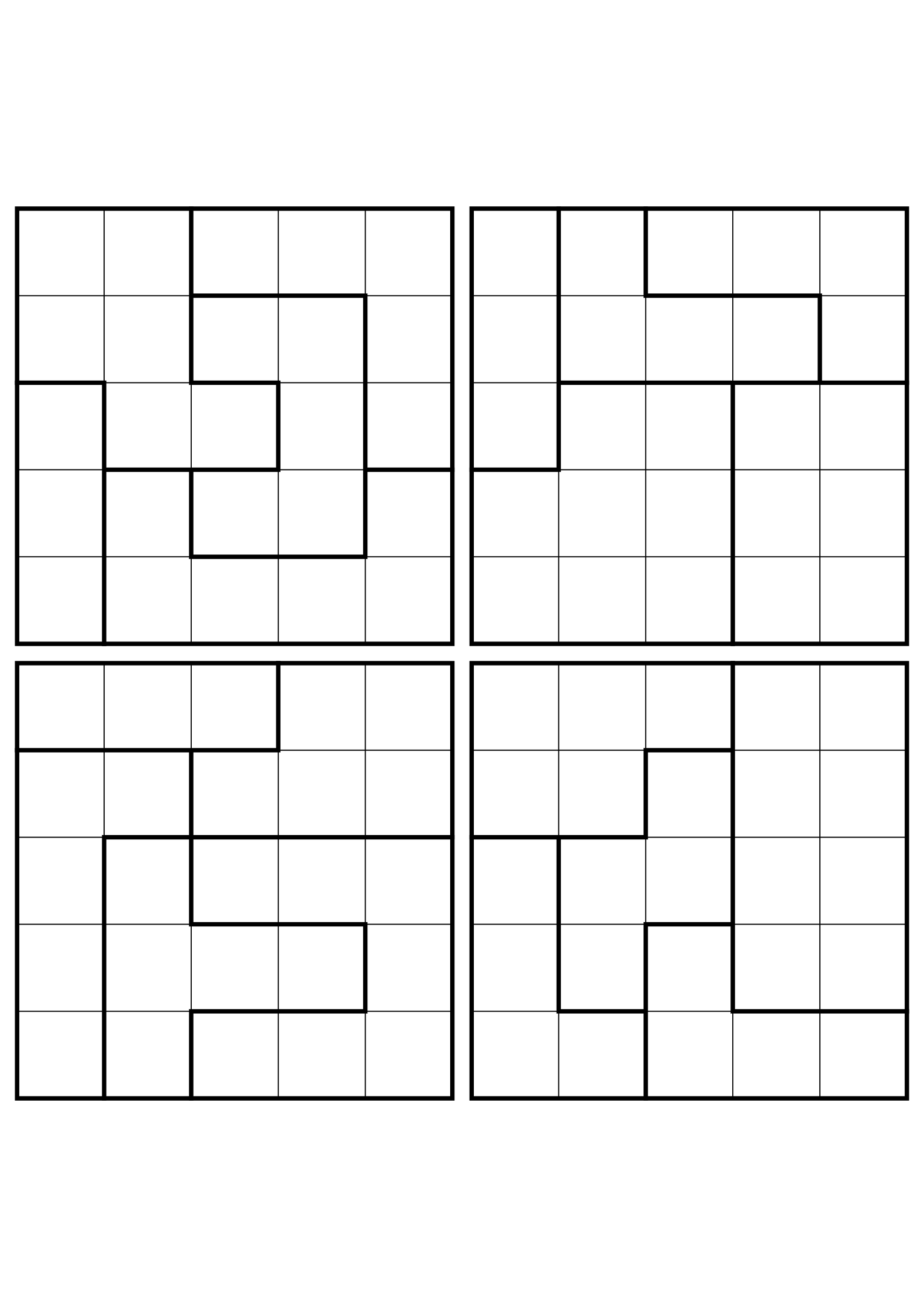 Four medium 5x5 star battle grids that need regions read together. Level: Medium, 4 puzzles per page. Variant 7.