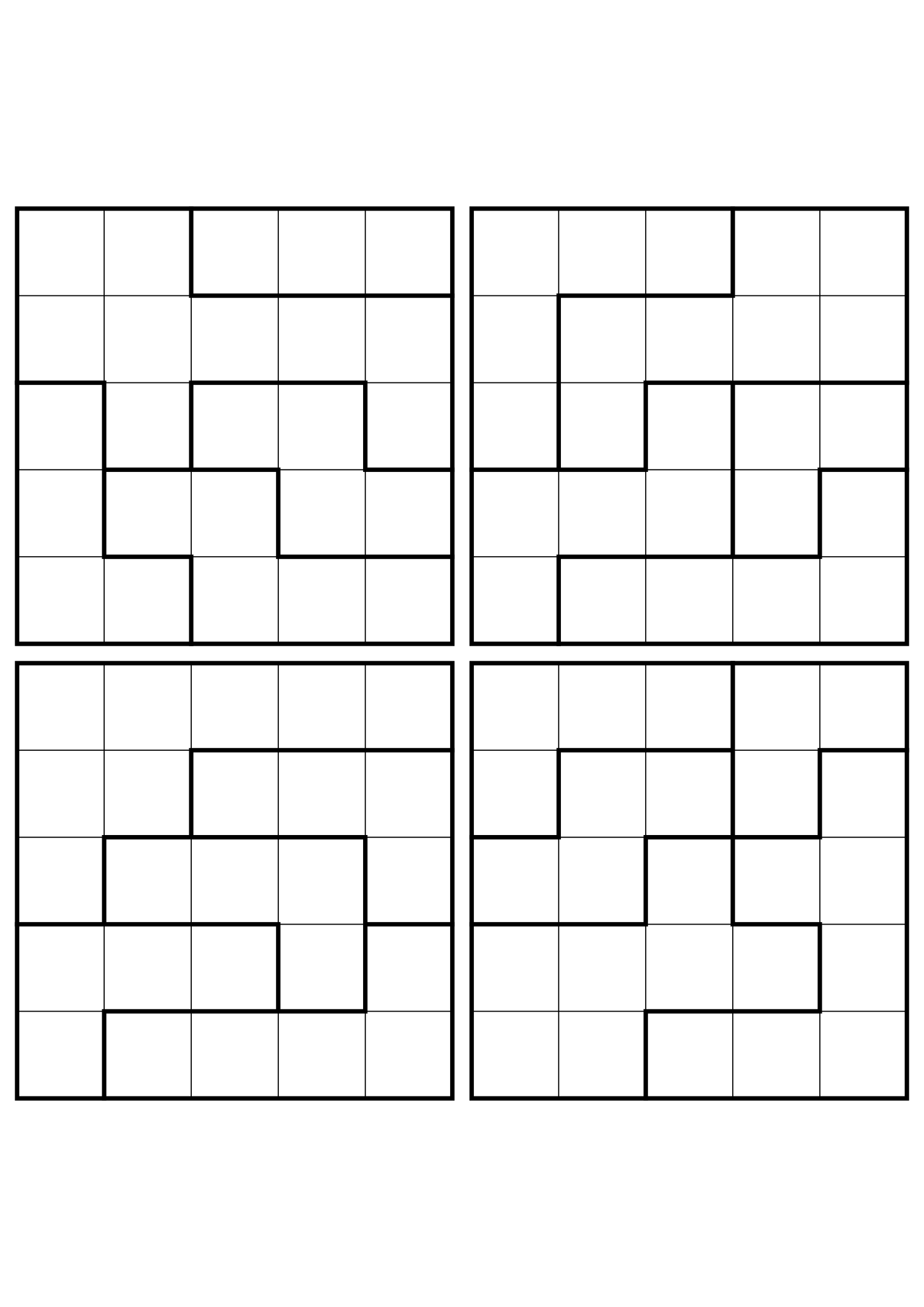 Four medium 5x5 star battle grids that need regions read together. Level: Medium, 4 puzzles per page. Variant 8.
