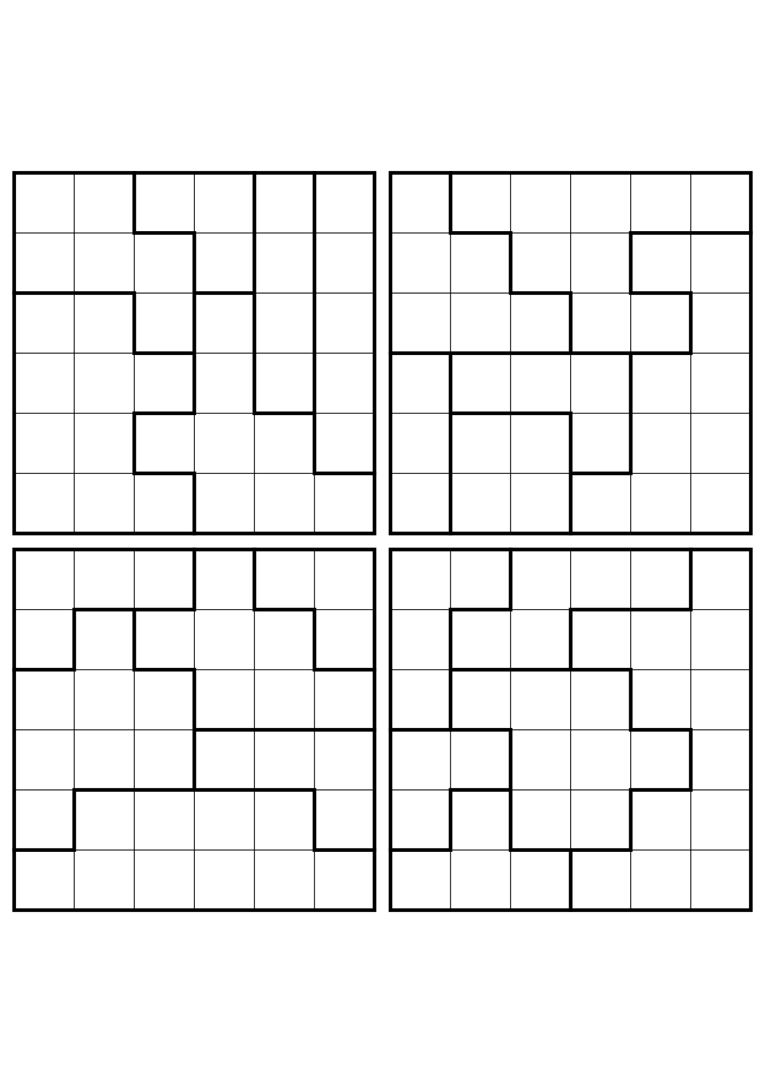 Four medium 6x6 star battle grids that need regions read together. Level: Medium, 4 puzzles per page. Variant 5.
