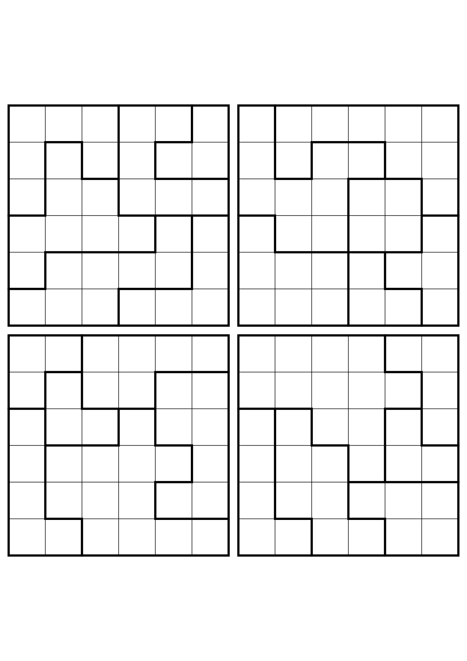 Four medium 6x6 star battle grids that need regions read together. Level: Medium, 4 puzzles per page. Variant 7.