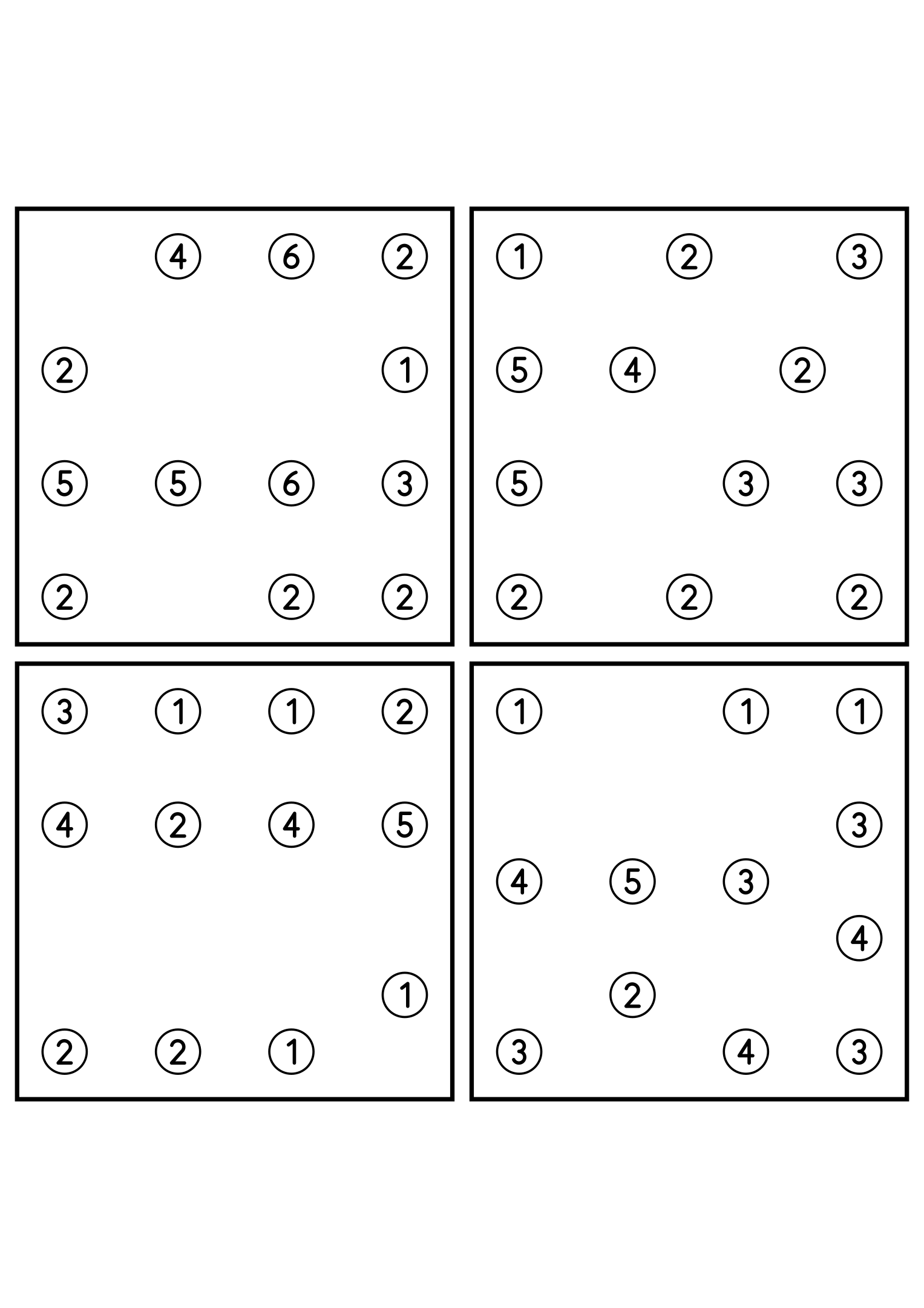 Four medium 7x7 hashi puzzles that need the connection rule. Level: Medium, 4 puzzles per page. Variant 1.