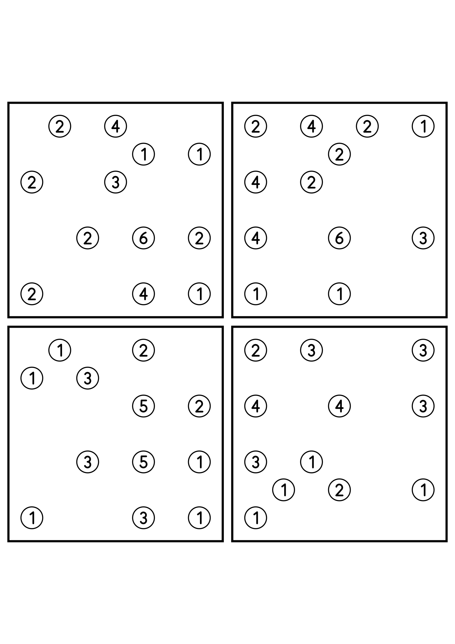 Four medium 7x7 hashi puzzles that need the connection rule. Level: Medium, 4 puzzles per page. Variant 3.