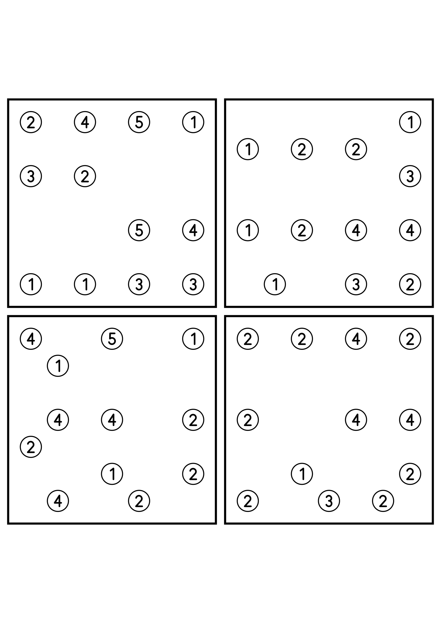 Four medium 7x7 hashi puzzles that need the connection rule. Level: Medium, 4 puzzles per page. Variant 4.