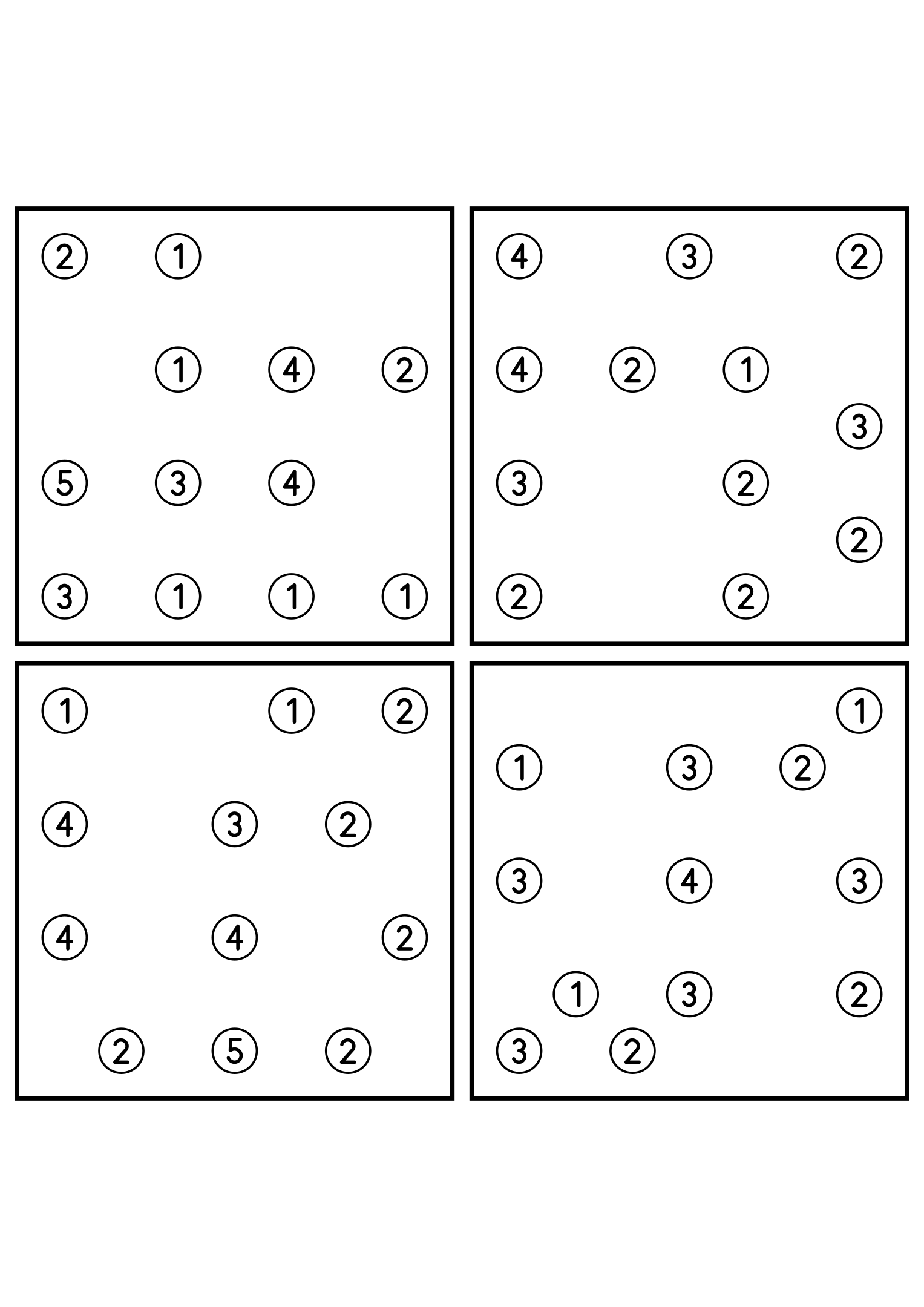 Four medium 7x7 hashi puzzles that need the connection rule. Level: Medium, 4 puzzles per page. Variant 5.