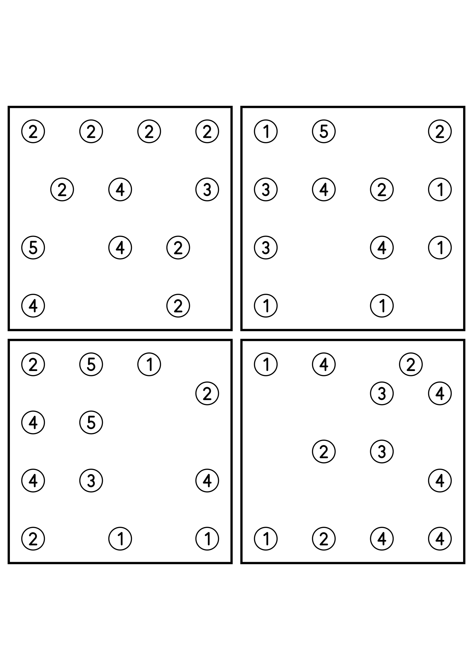 Four medium 7x7 hashi puzzles that need the connection rule. Level: Medium, 4 puzzles per page. Variant 6.