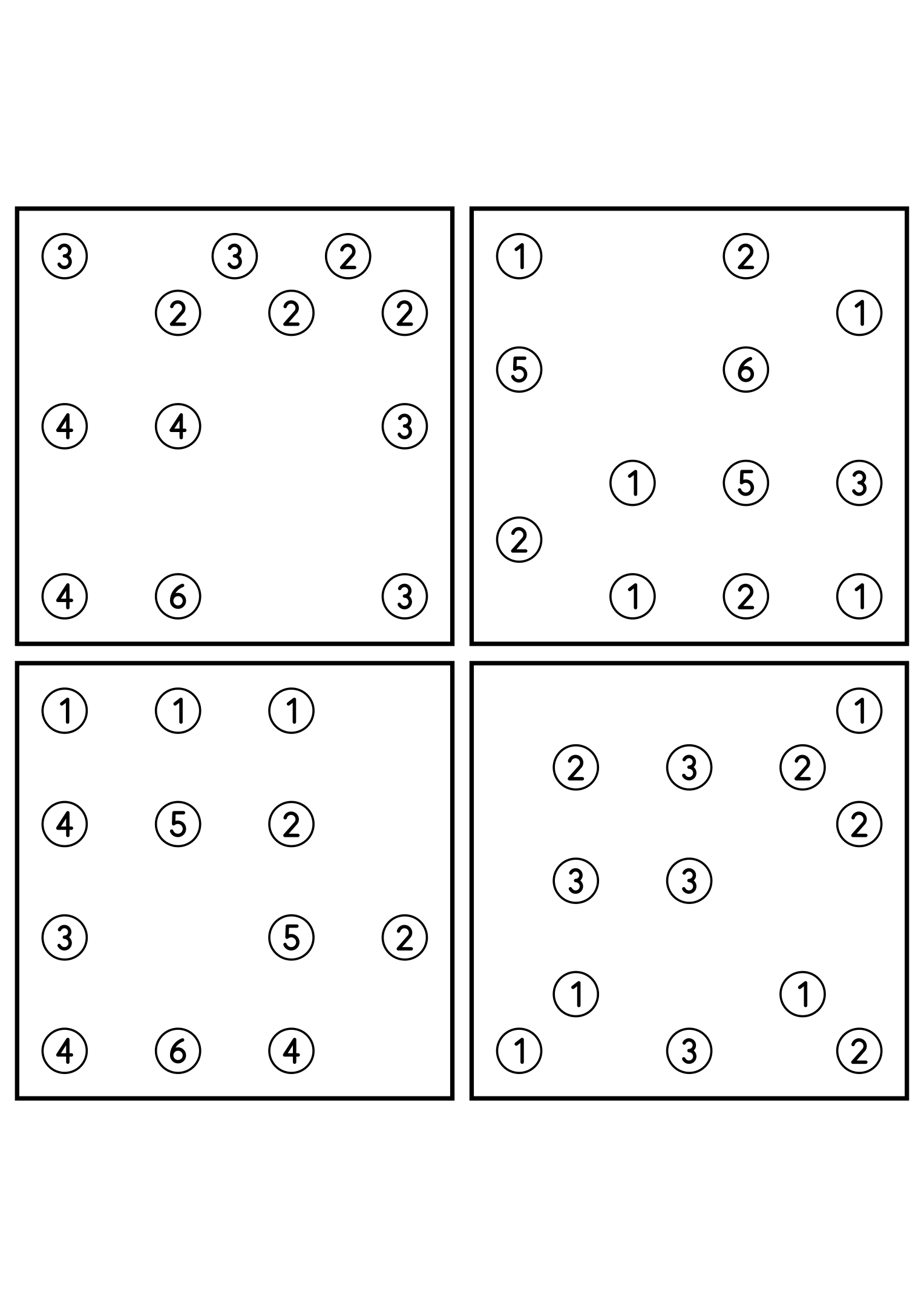 Four medium 7x7 hashi puzzles that need the connection rule. Level: Medium, 4 puzzles per page. Variant 7.
