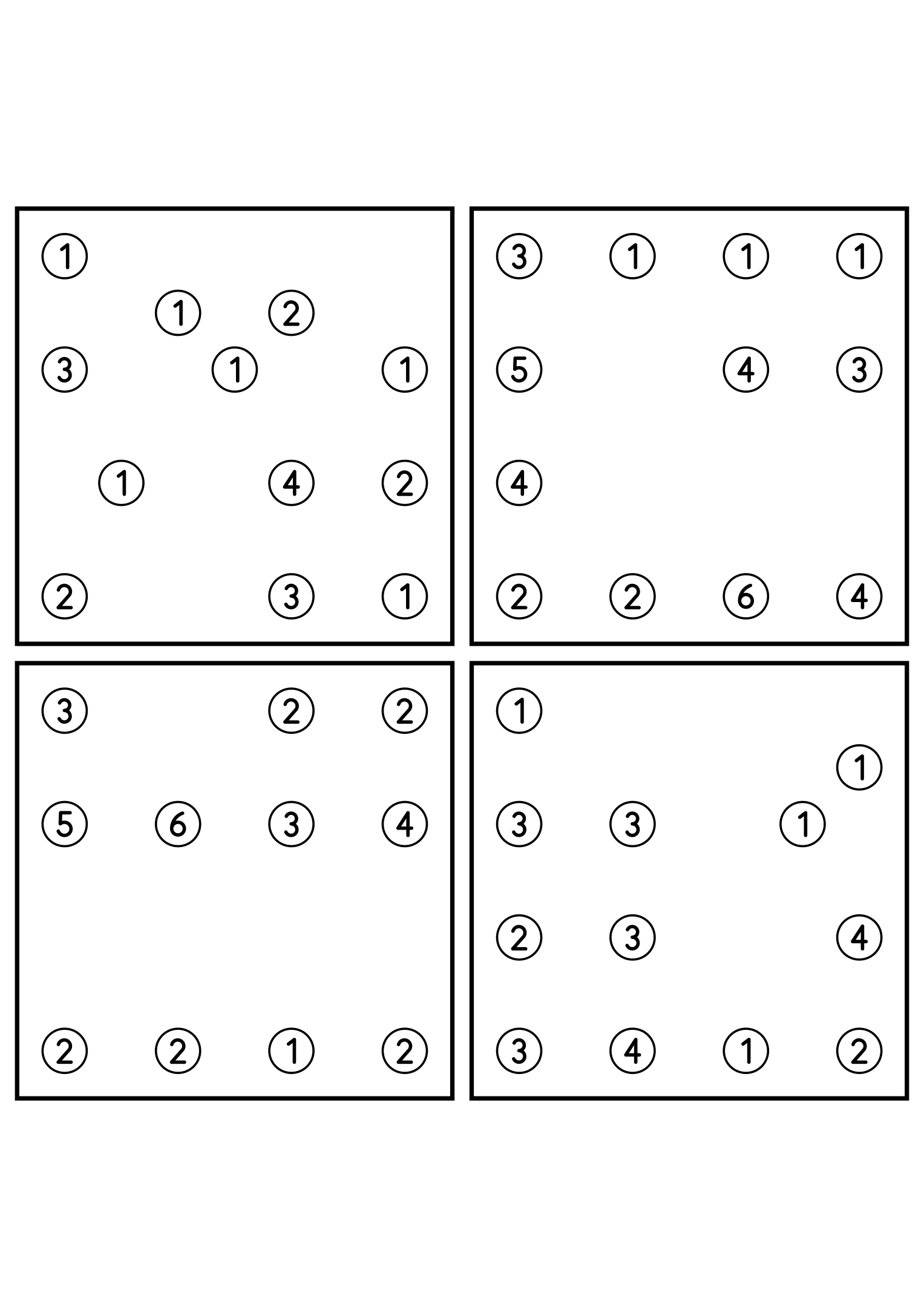 Four medium 7x7 hashi puzzles that need the connection rule. Level: Medium, 4 puzzles per page. Variant 8.