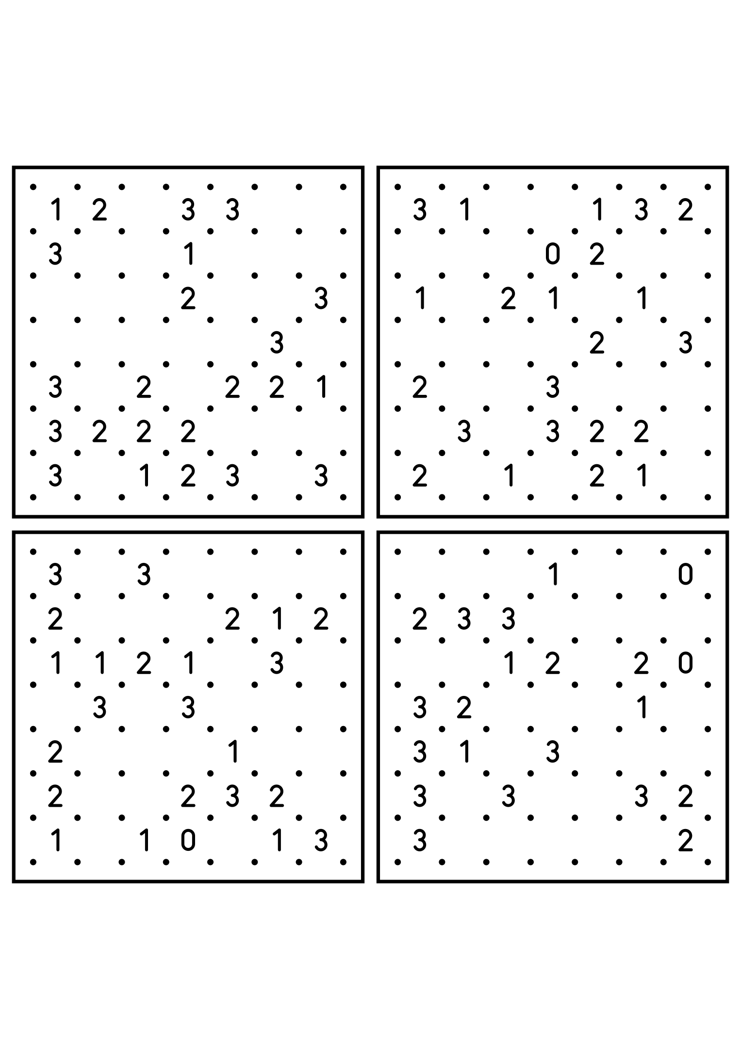 Four medium 7x7 slitherlink grids read with their corner patterns. Level: Medium, 4 puzzles per page. Variant 2.