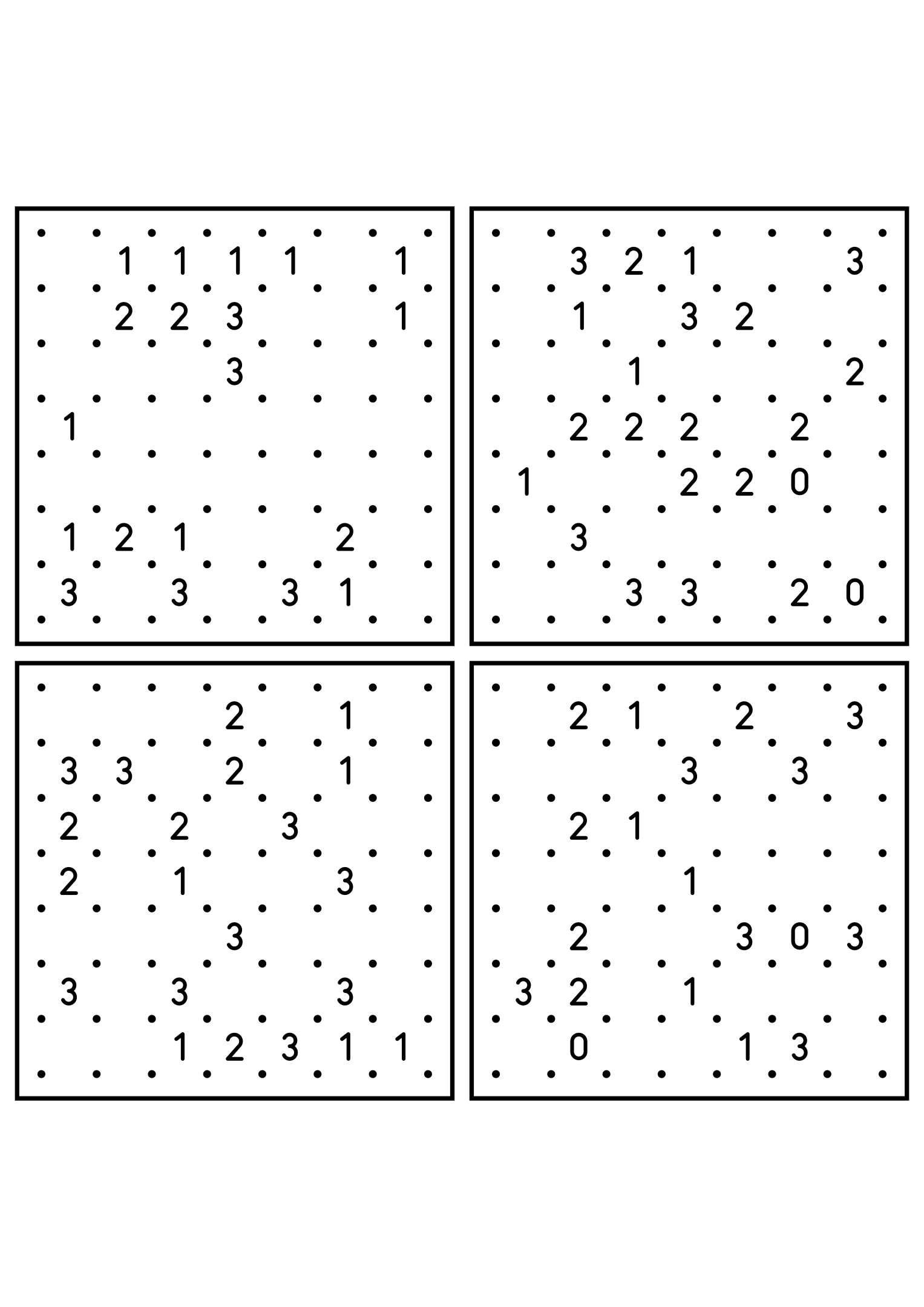 Four medium 7x7 slitherlink grids read with their corner patterns. Level: Medium, 4 puzzles per page. Variant 4.