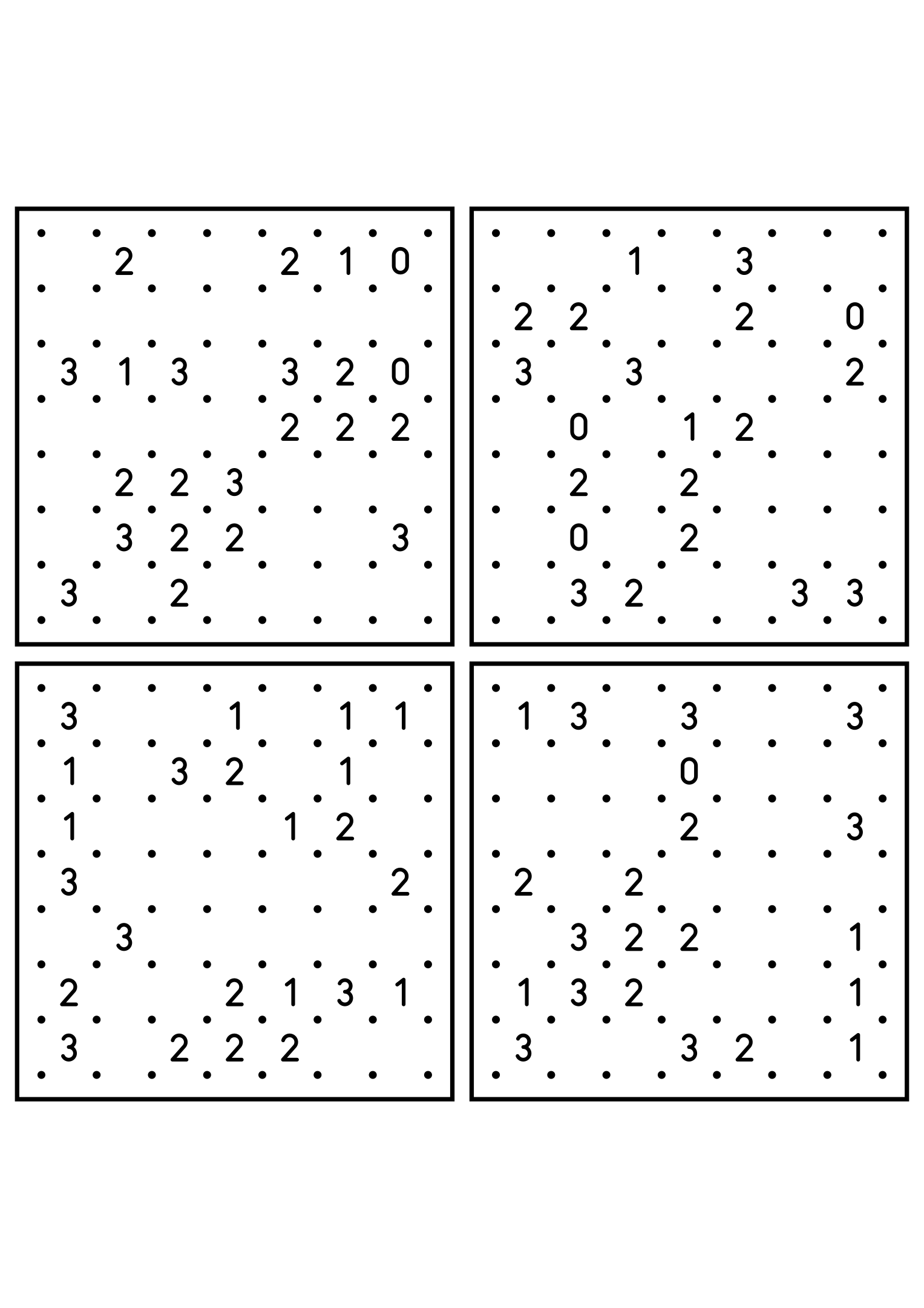 Four medium 7x7 slitherlink grids read with their corner patterns. Level: Medium, 4 puzzles per page. Variant 5.