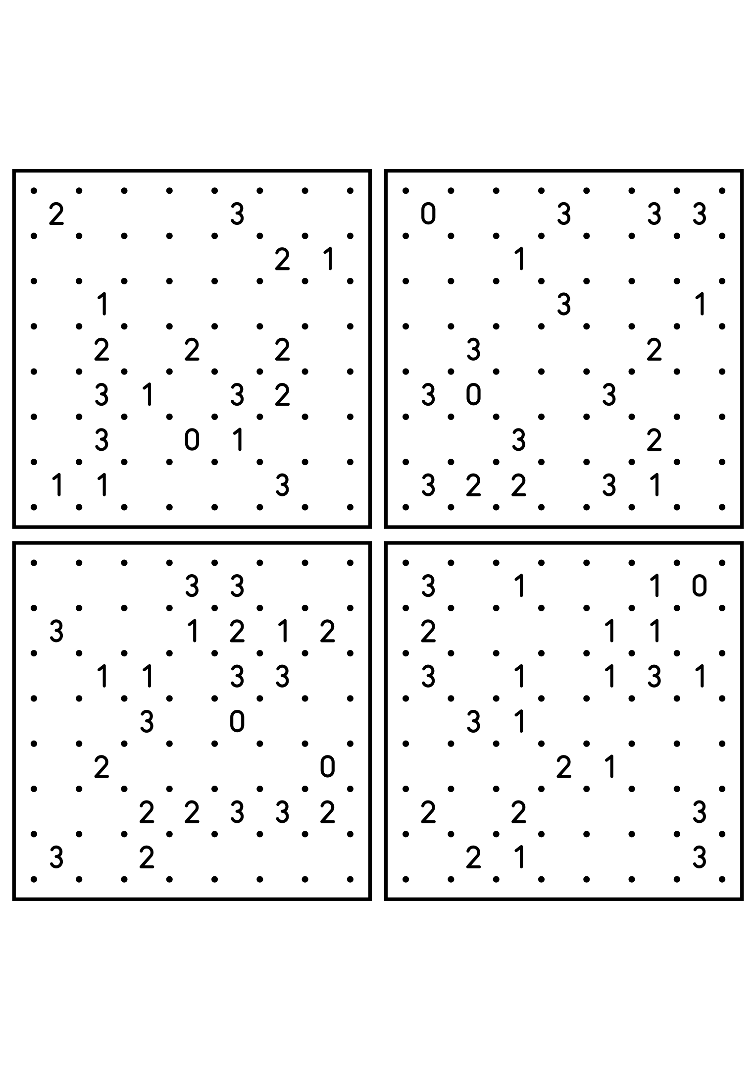 Four medium 7x7 slitherlink grids read with their corner patterns. Level: Medium, 4 puzzles per page. Variant 6.
