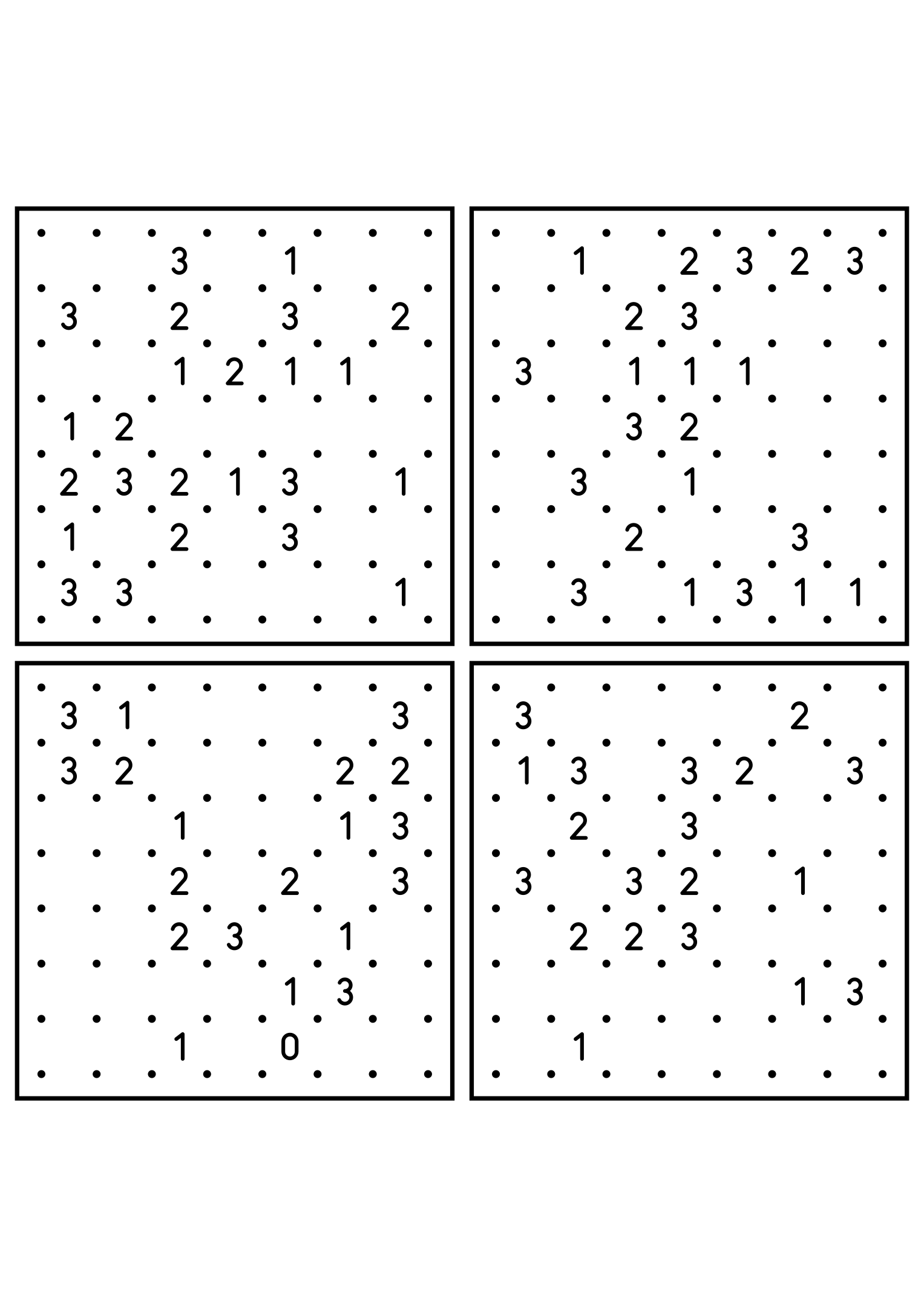 Four medium 7x7 slitherlink grids read with their corner patterns. Level: Medium, 4 puzzles per page. Variant 7.