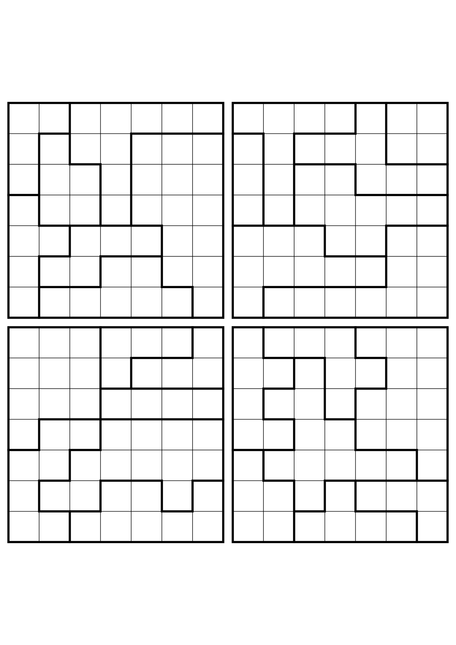 Four medium 7x7 star battle grids that need regions read together. Level: Medium, 4 puzzles per page. Variant 2.