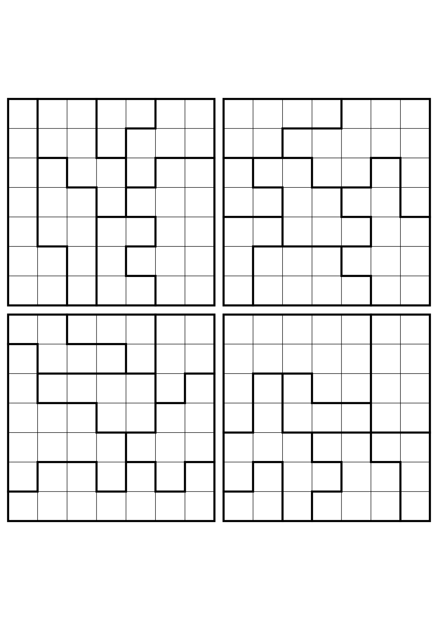 Four medium 7x7 star battle grids that need regions read together. Level: Medium, 4 puzzles per page. Variant 3.