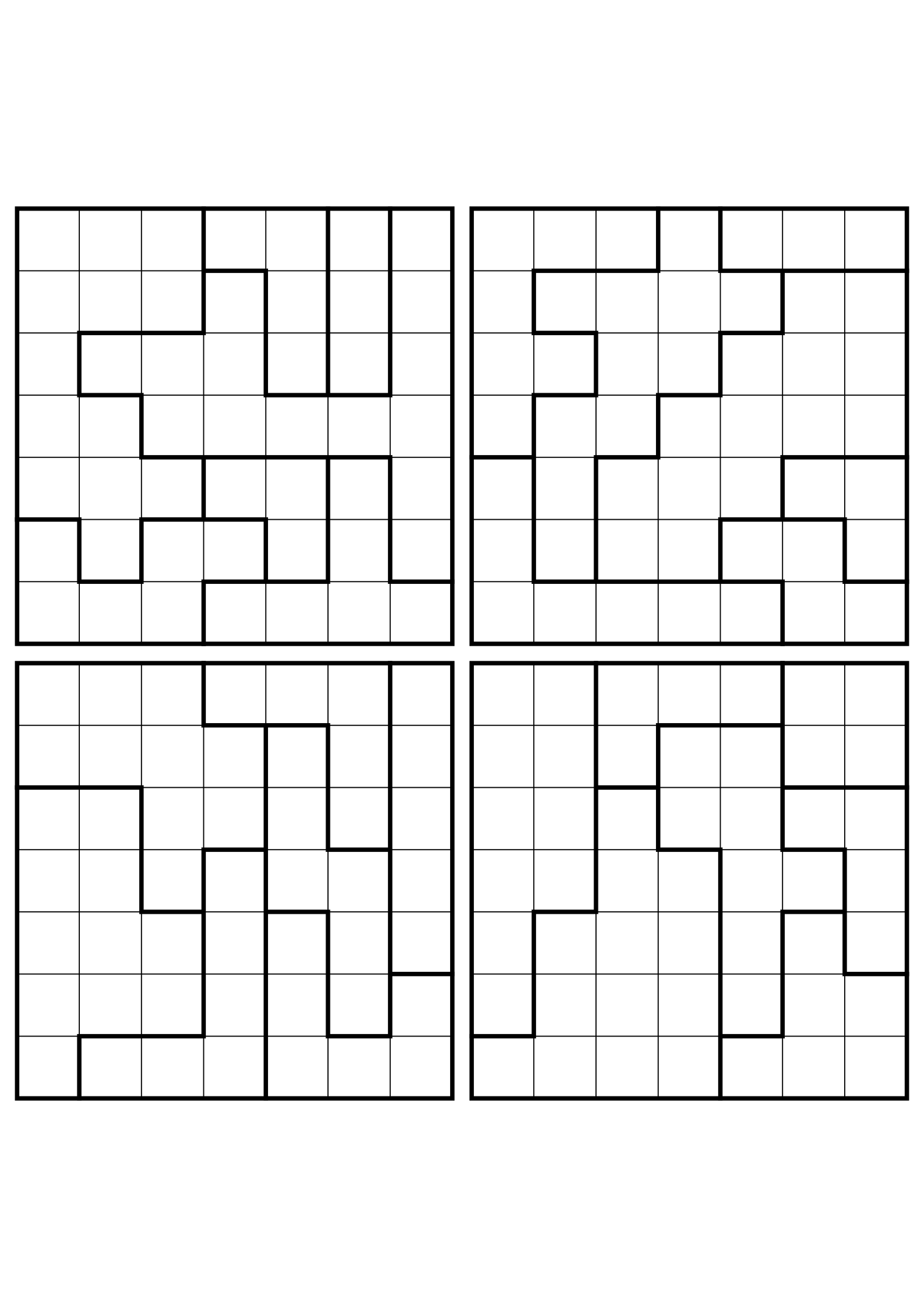 Four medium 7x7 star battle grids that need regions read together. Level: Medium, 4 puzzles per page. Variant 4.