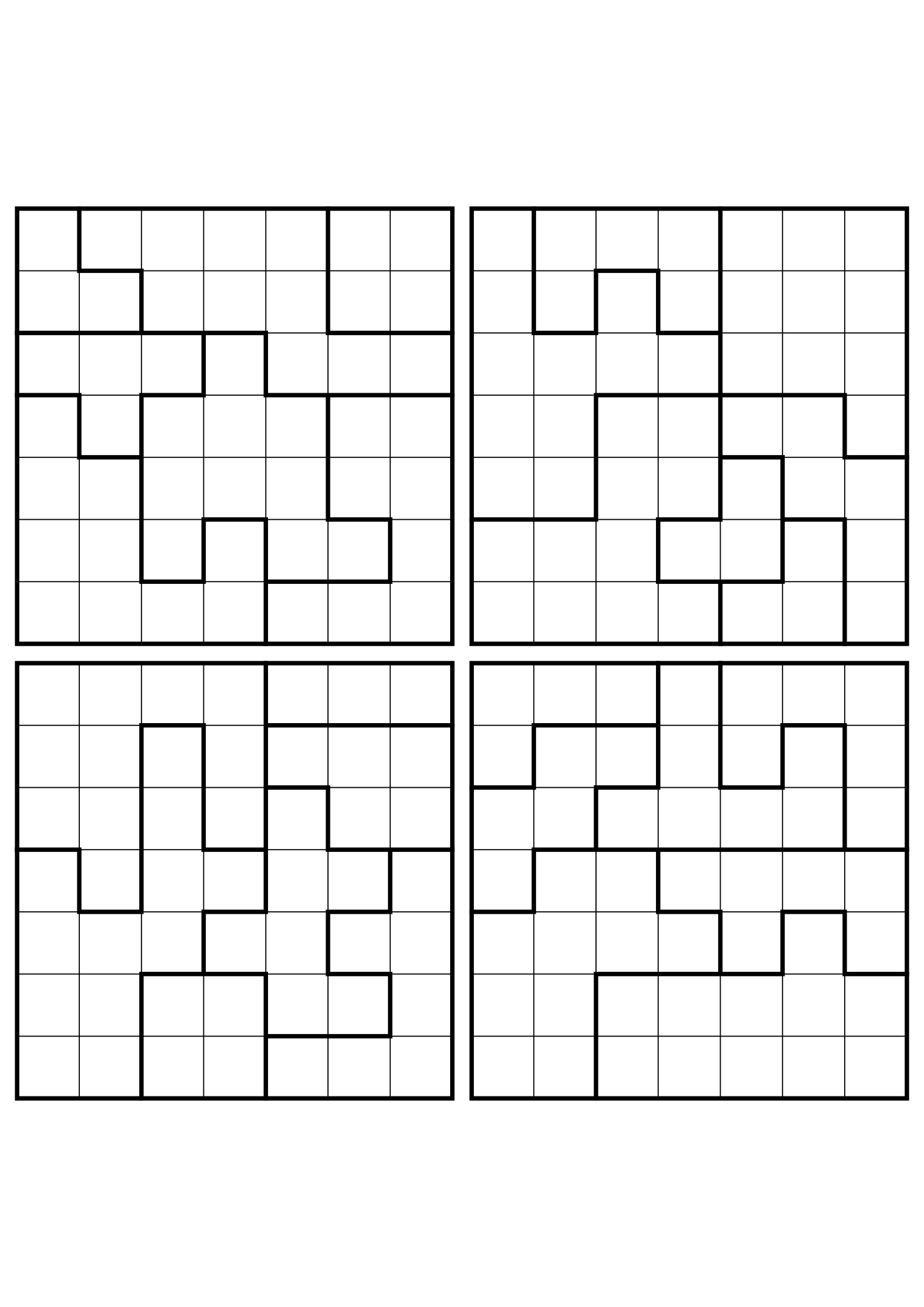 Four medium 7x7 star battle grids that need regions read together. Level: Medium, 4 puzzles per page. Variant 5.