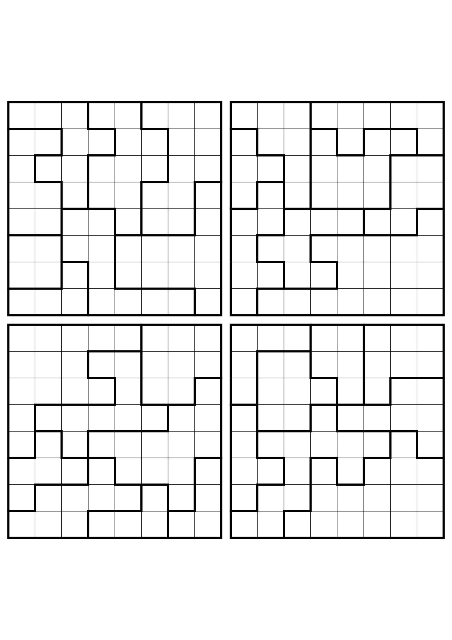 Four medium 8x8 star battle grids that need regions read together. Level: Medium, 4 puzzles per page. Variant 2.