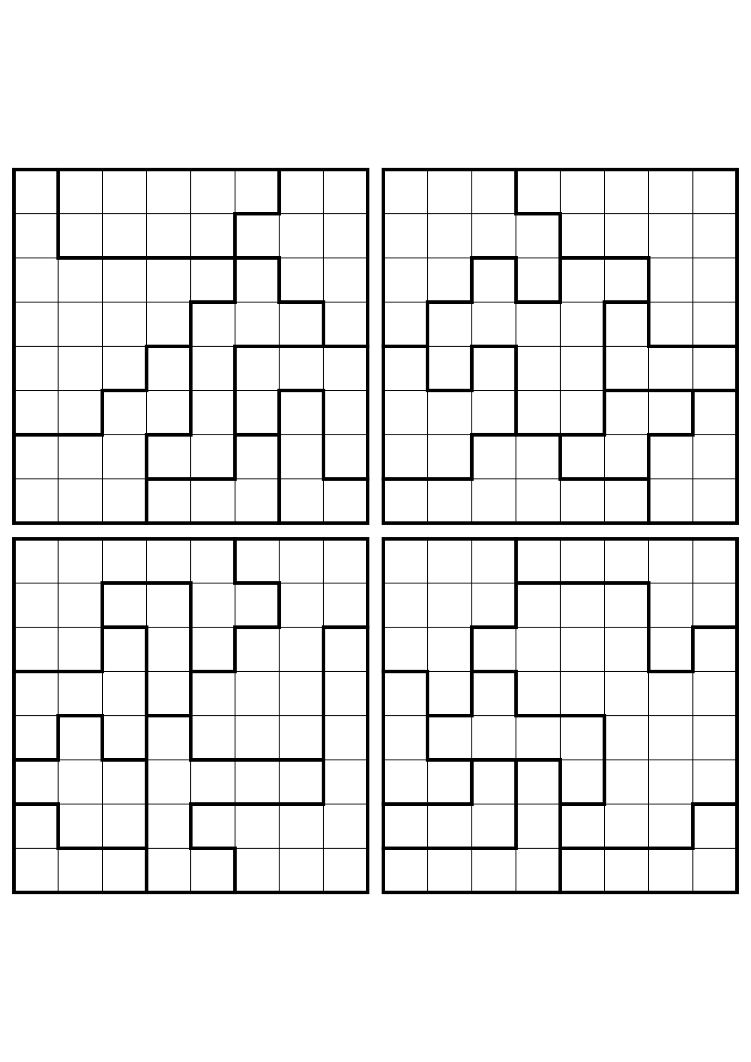 Four medium 8x8 star battle grids that need regions read together. Level: Medium, 4 puzzles per page. Variant 3.