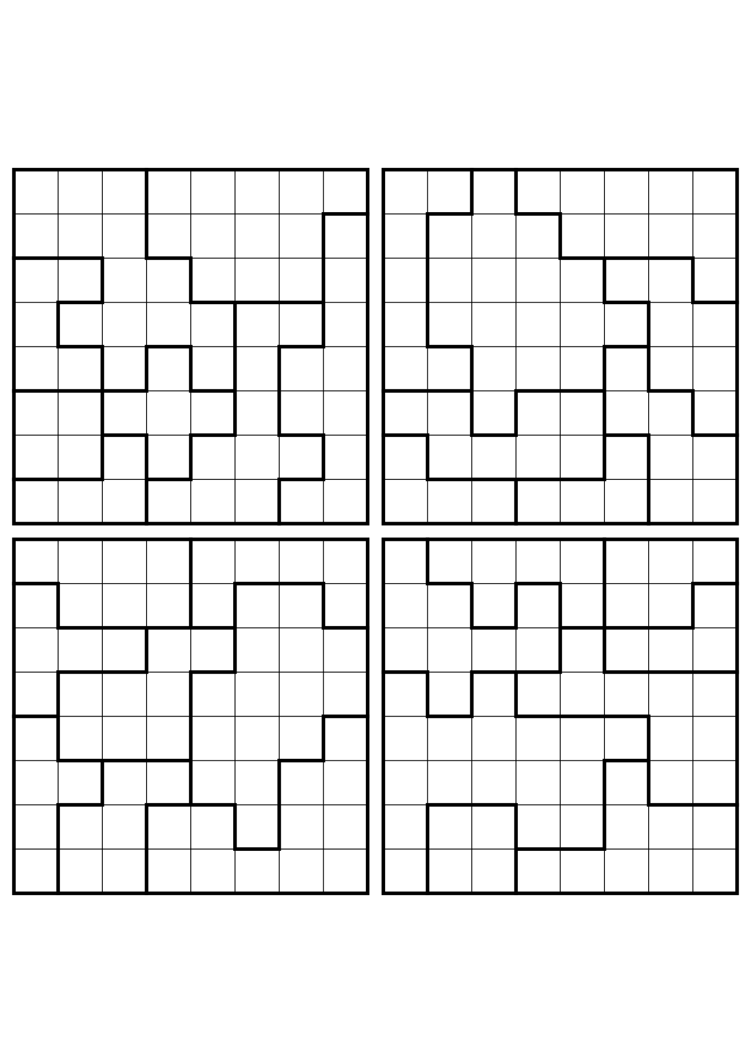 Four medium 8x8 star battle grids that need regions read together. Level: Medium, 4 puzzles per page. Variant 4.