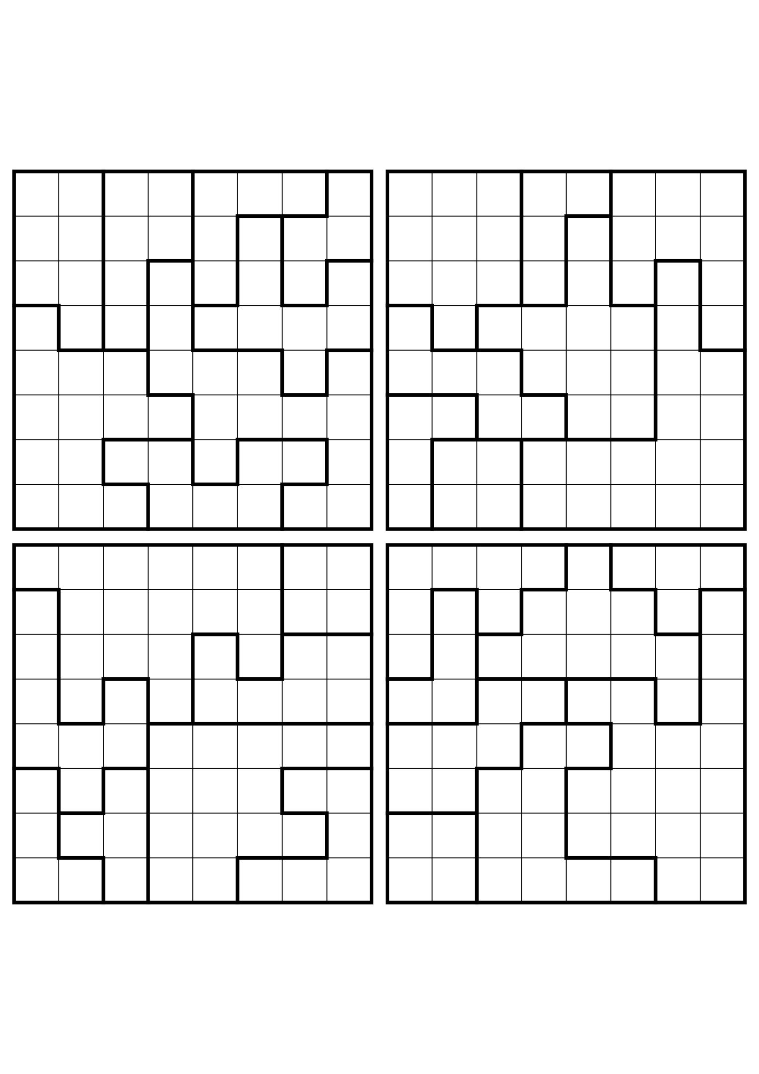 Four medium 8x8 star battle grids that need regions read together. Level: Medium, 4 puzzles per page. Variant 6.