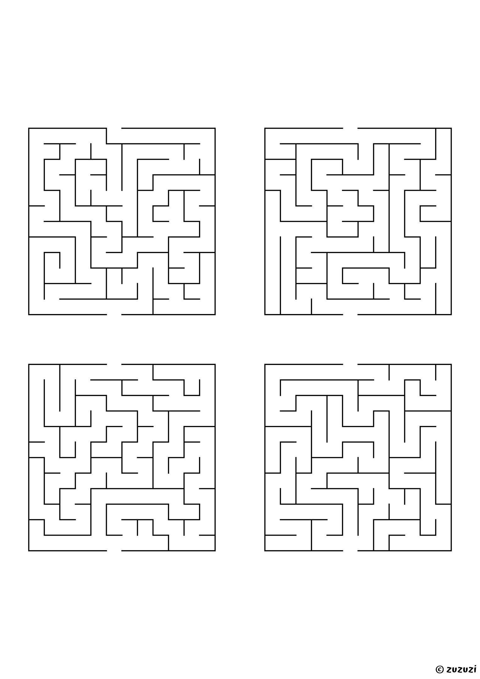 Medium rectangular mazes, black-and-white lines, designed for kids ready to practice problem-solving. 4 mazes per page, variant 3.