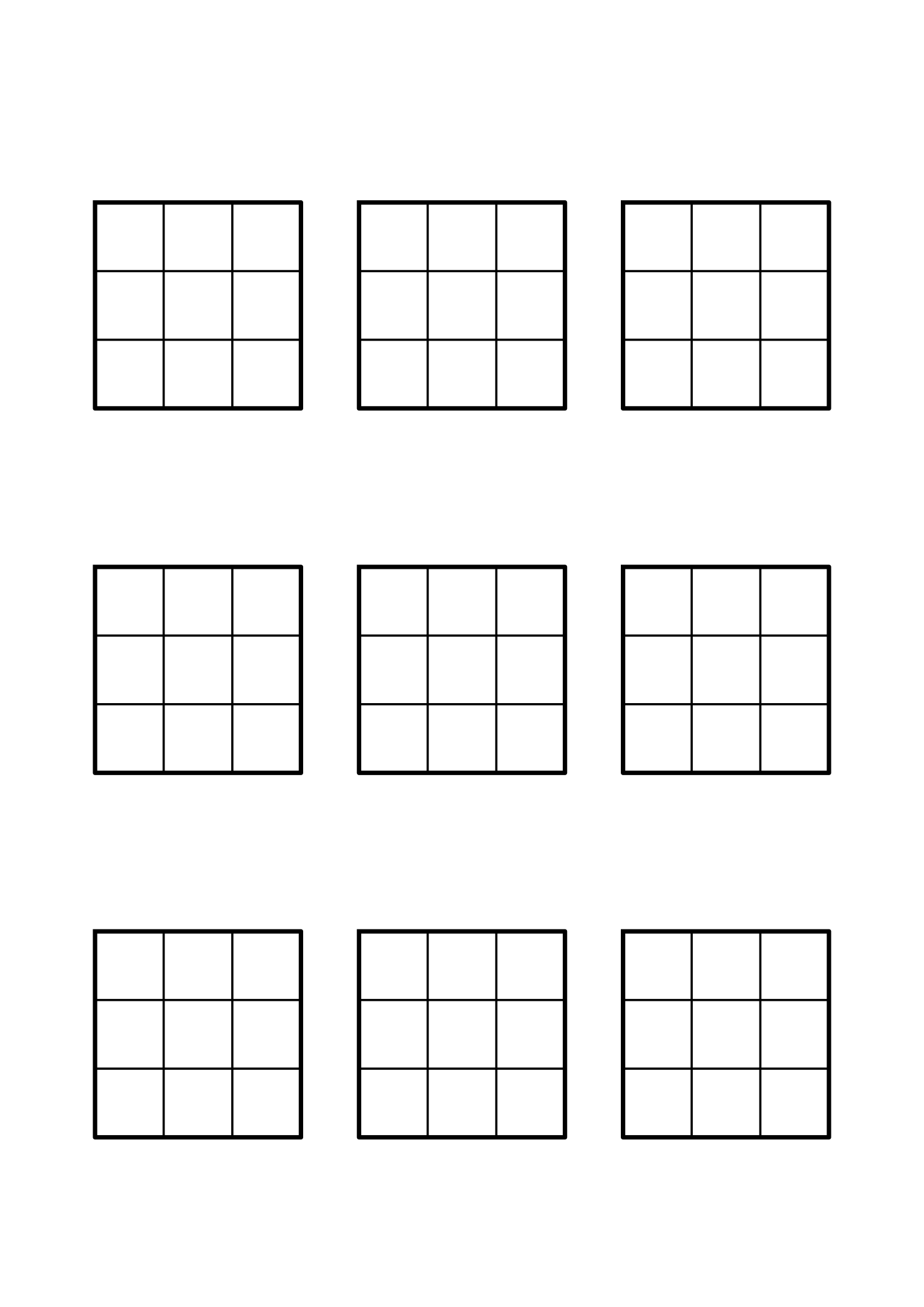Nine 3x3 boards with thin lines and a thick frame around each.