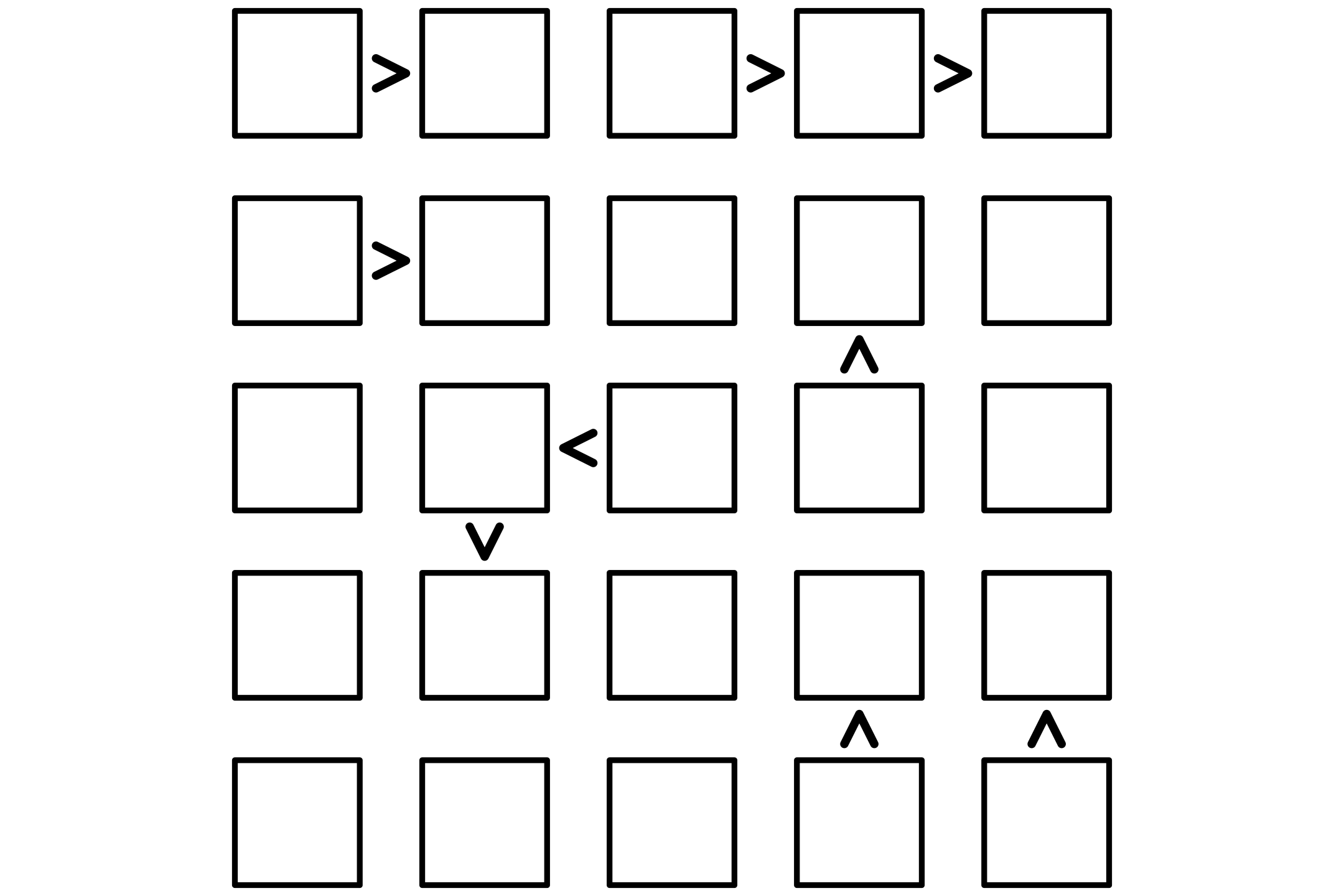 A 5x5 futoshiki puzzle with inequality signs between the cells, printed in black and white.