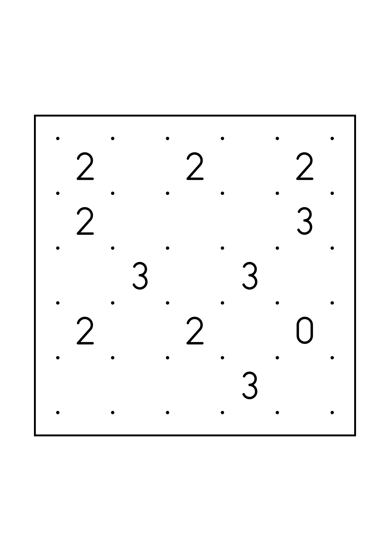 Hard 5x5 slitherlink, where a line sometimes has to be tried in your head, one large grid on the page. Level: Hard. Variant 2.