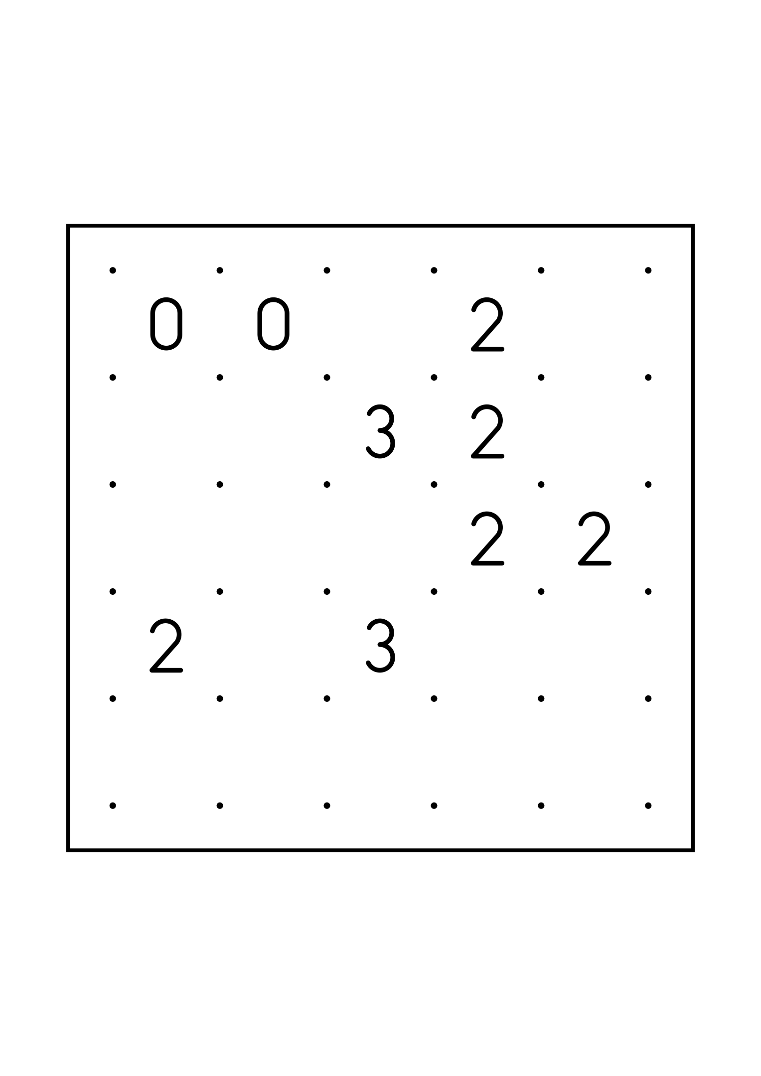 Hard 5x5 slitherlink, where a line sometimes has to be tried in your head, one large grid on the page. Level: Hard. Variant 5.
