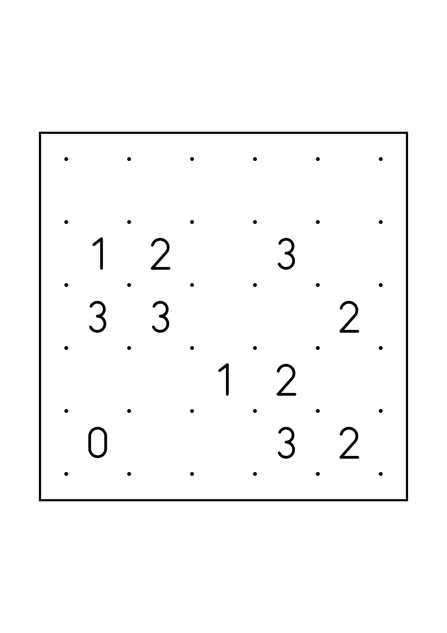 Hard 5x5 slitherlink, where a line sometimes has to be tried in your head, one large grid on the page. Level: Hard. Variant 6.