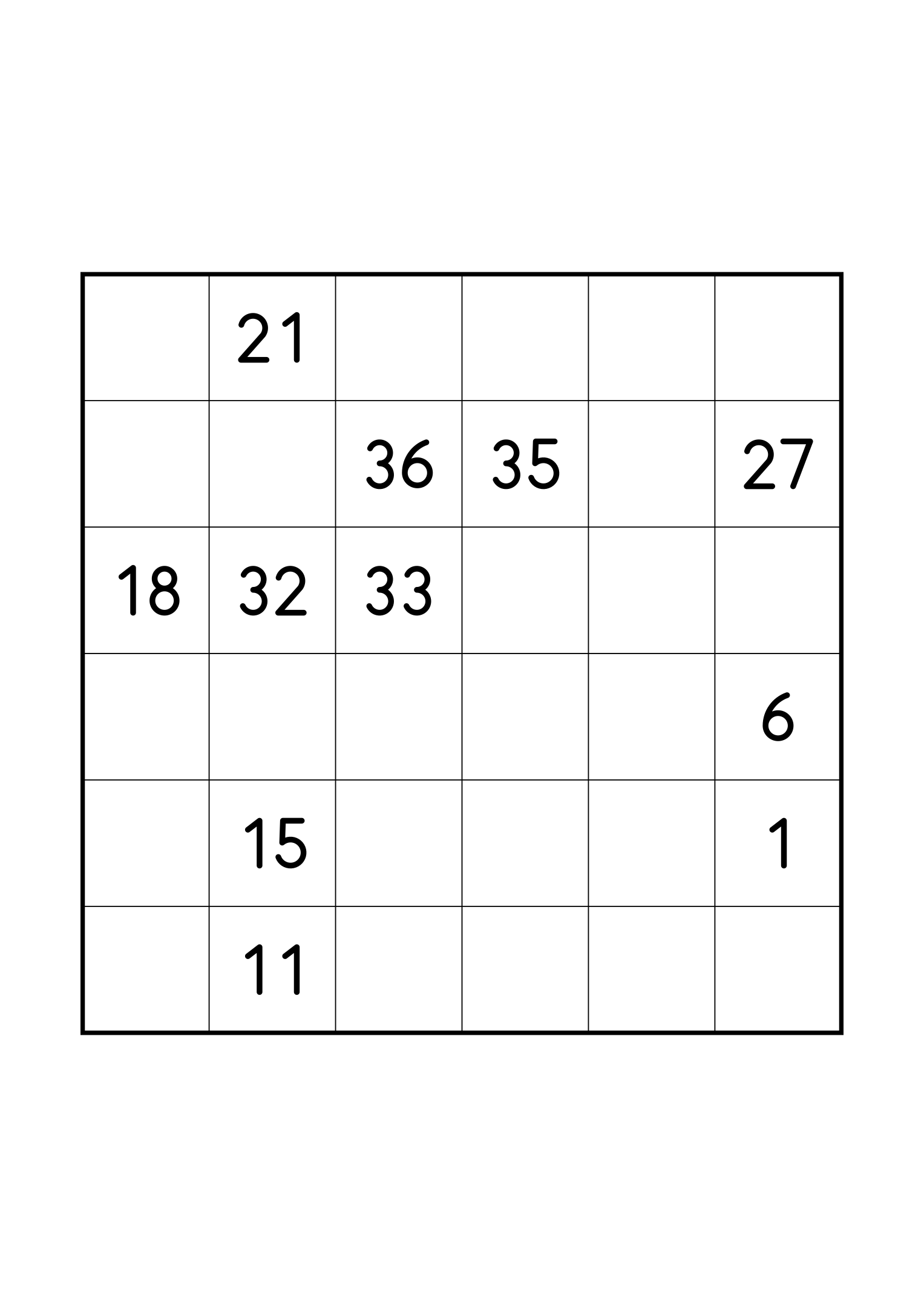 Hard 6x6 Hidoku on its own page: only the clues its unique solution relies on. Variant 4.