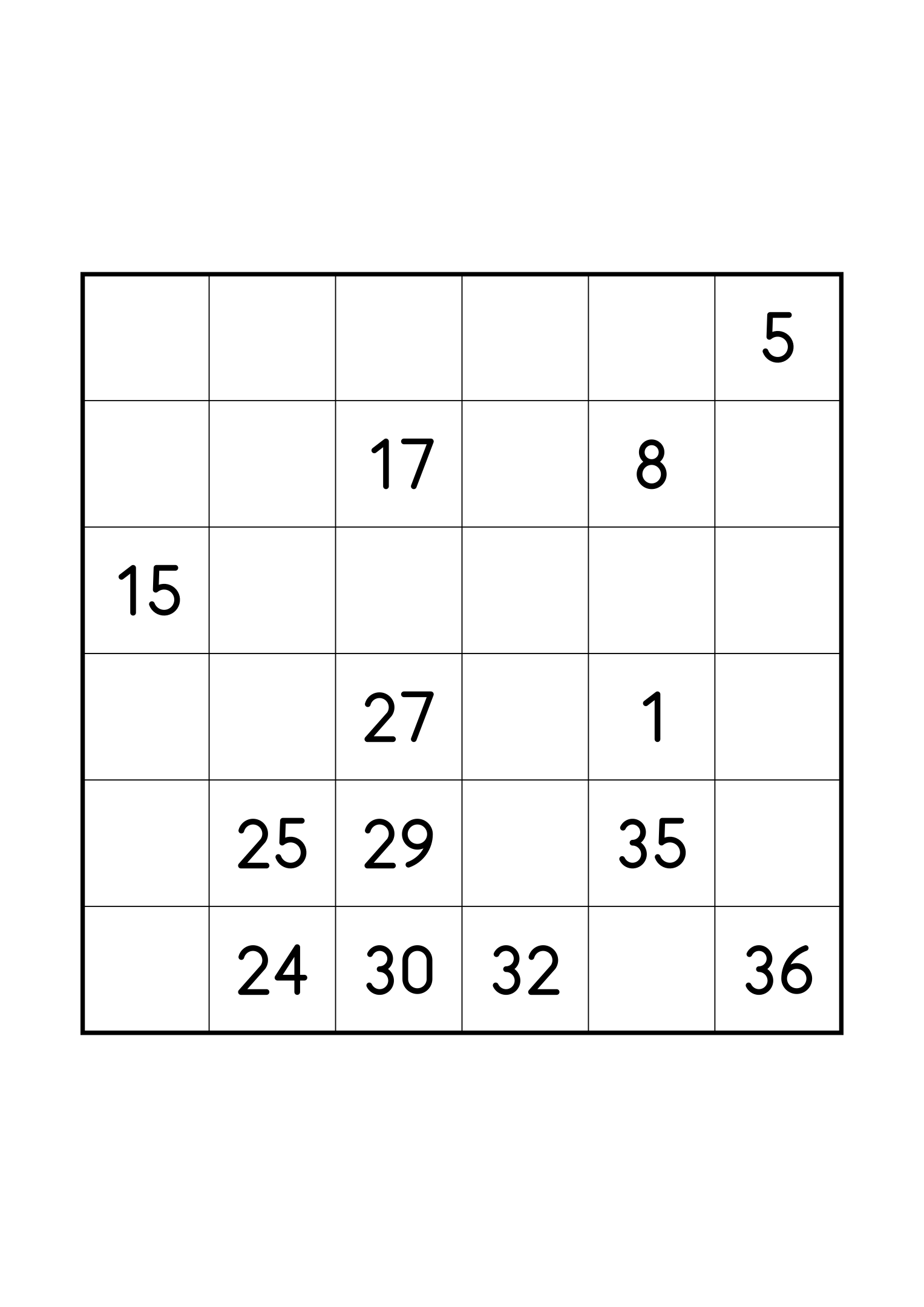 Hard 6x6 Hidoku on its own page: only the clues its unique solution relies on. Variant 5.
