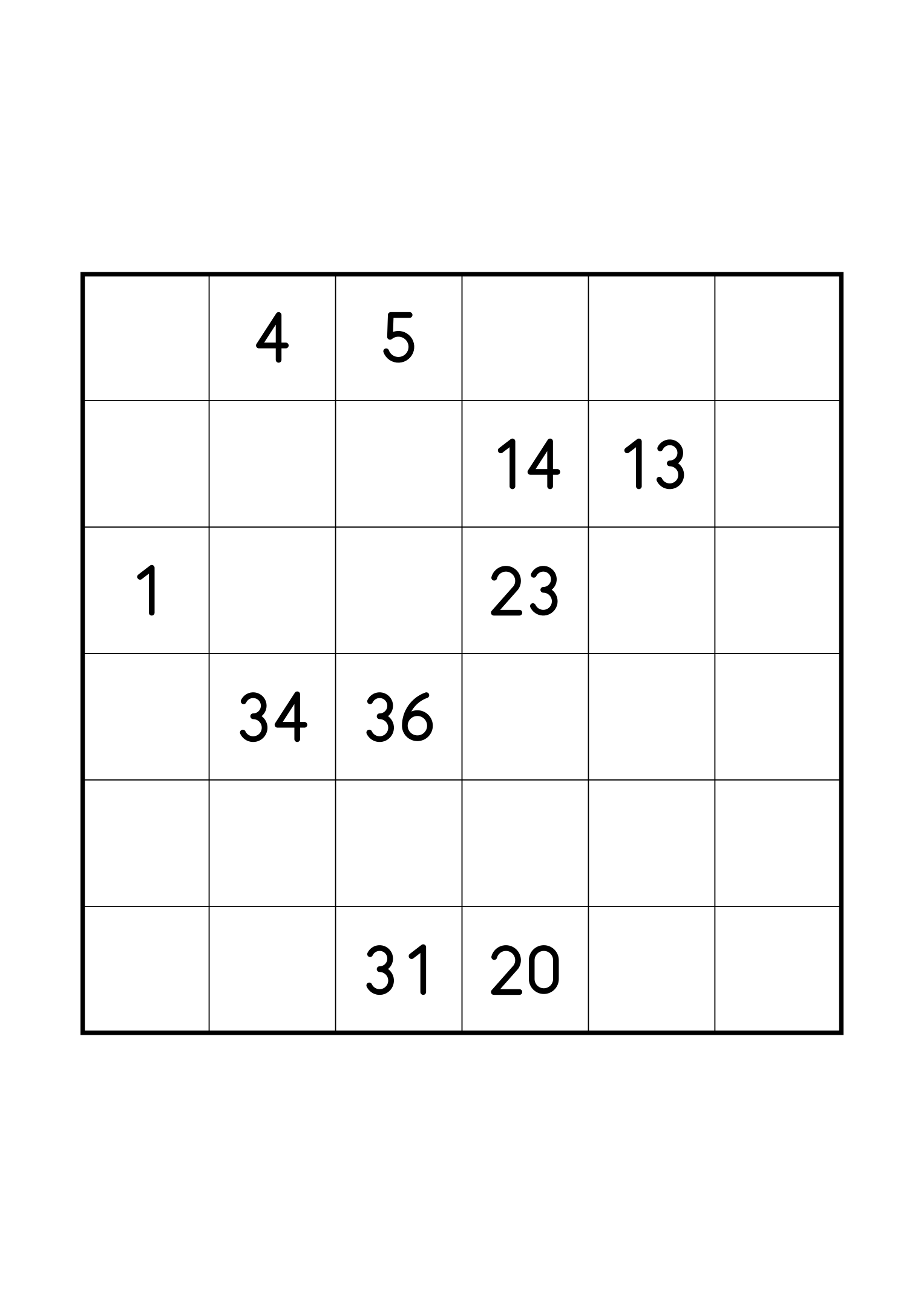 Hard 6x6 Hidoku on its own page: only the clues its unique solution relies on. Variant 7.