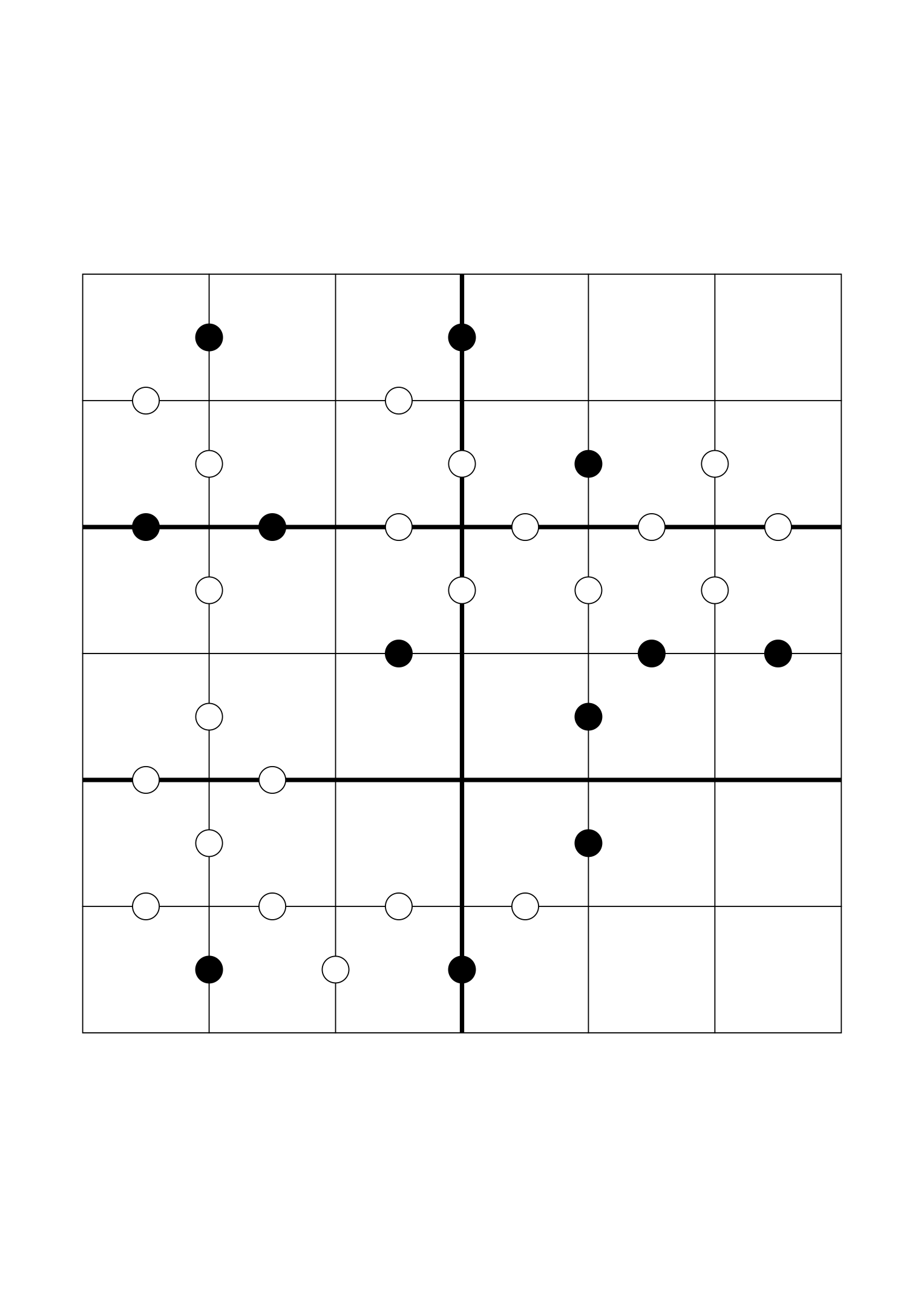 Hard 6x6 Kropki, as few given digits as the solution allows. Variant 8.