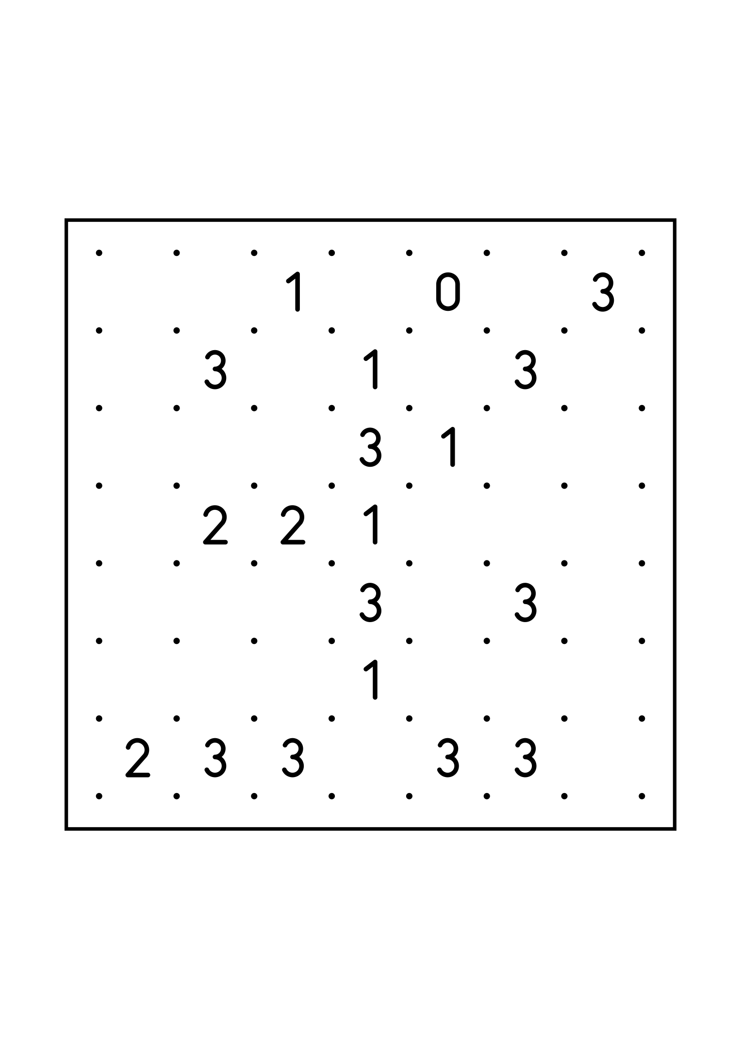 Hard 7x7 slitherlink, where a line sometimes has to be tried in your head, one large grid on the page. Level: Hard. Variant 8.