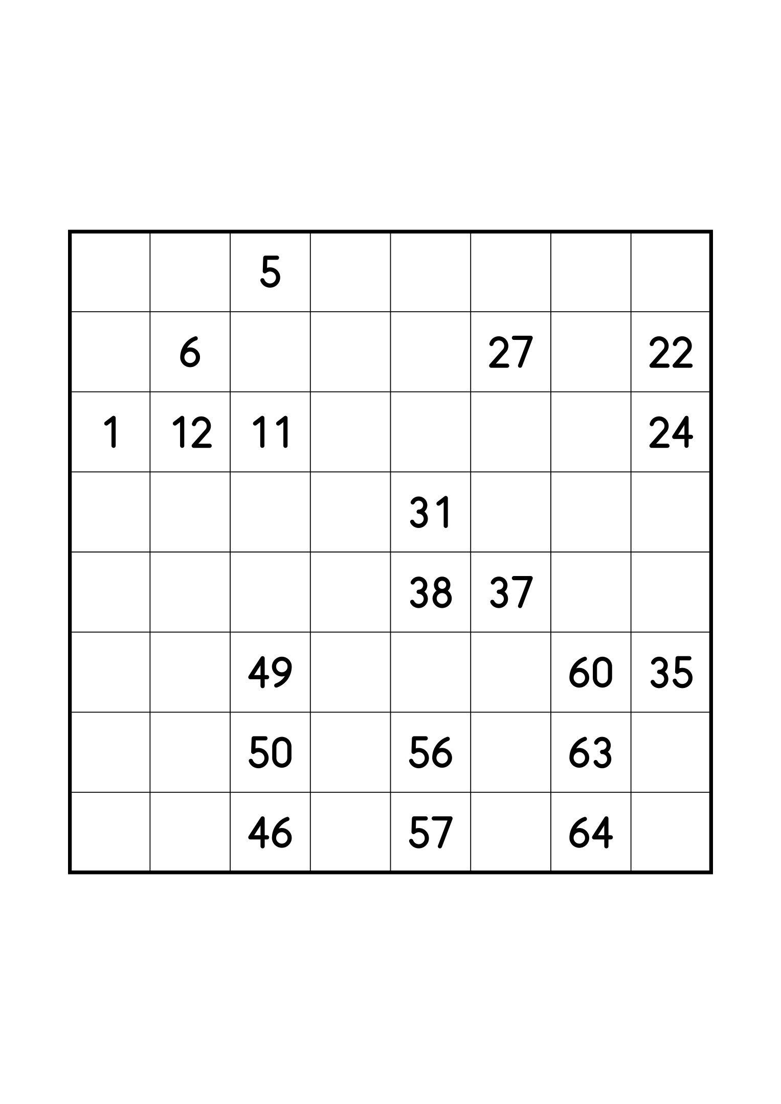 Hard 8x8 Hidoku alone on its page: few clues for a 64-step path. Variant 4.