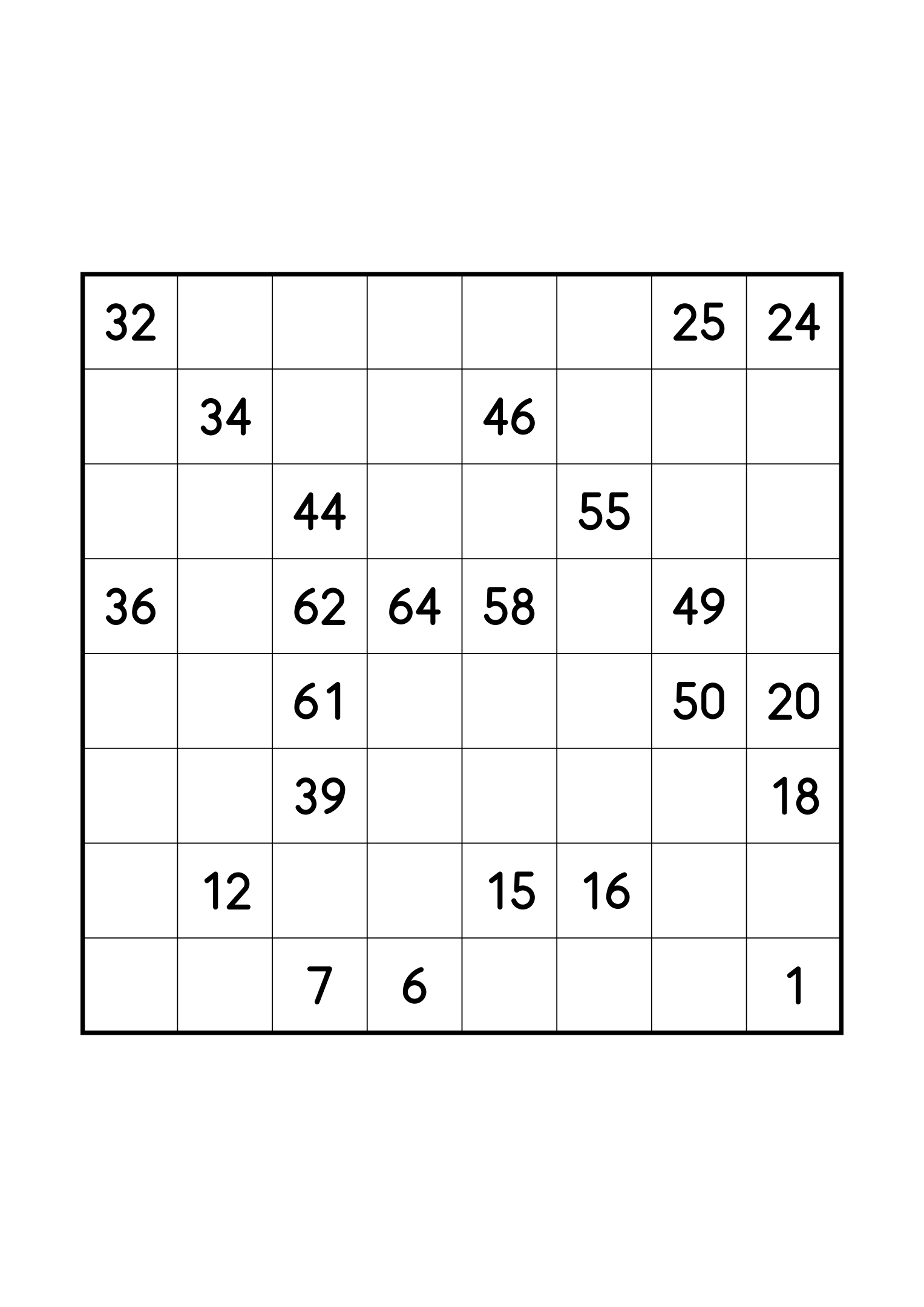 Hard 8x8 Hidoku alone on its page: few clues for a 64-step path. Variant 5.