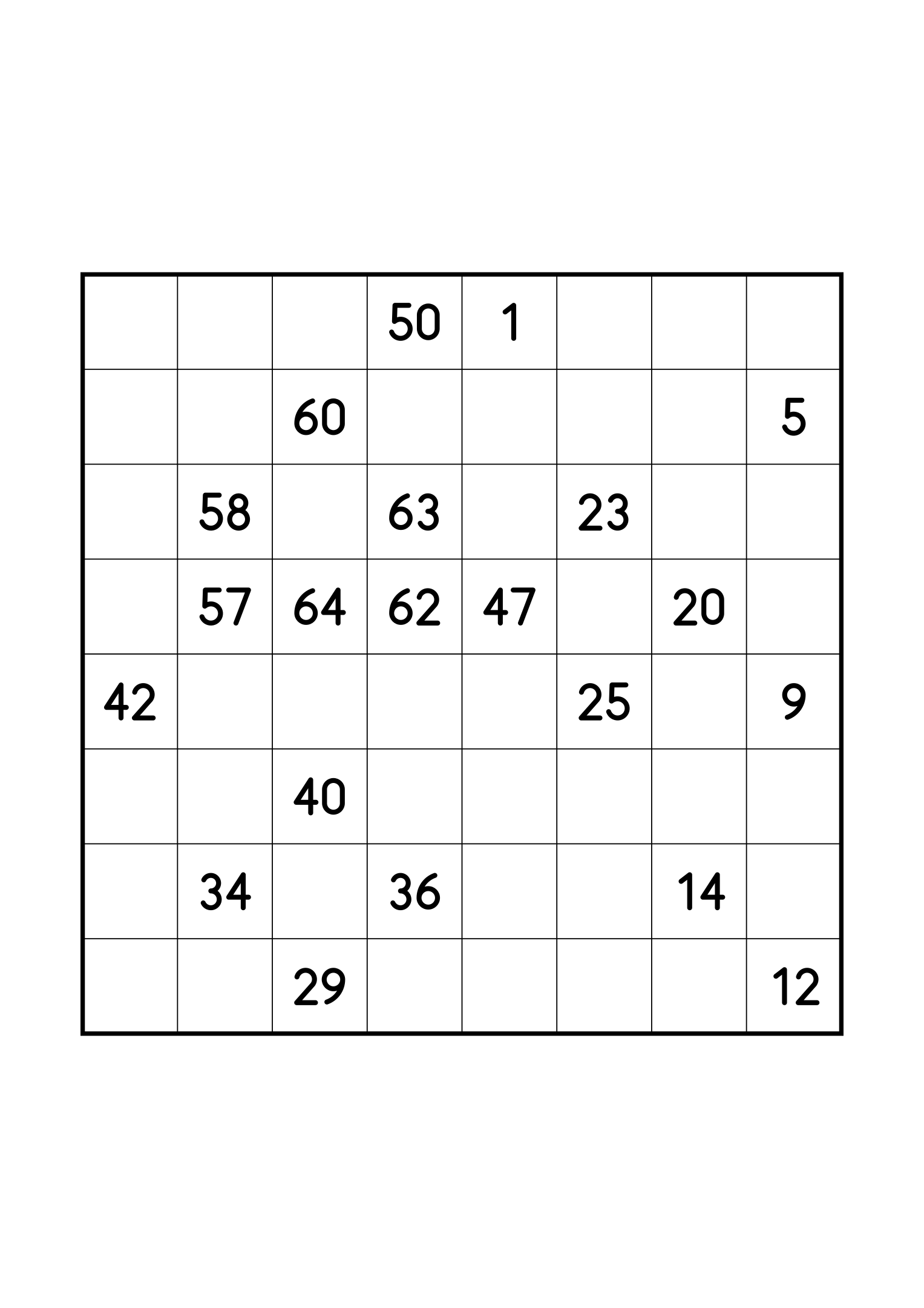 Hard 8x8 Hidoku alone on its page: few clues for a 64-step path. Variant 7.