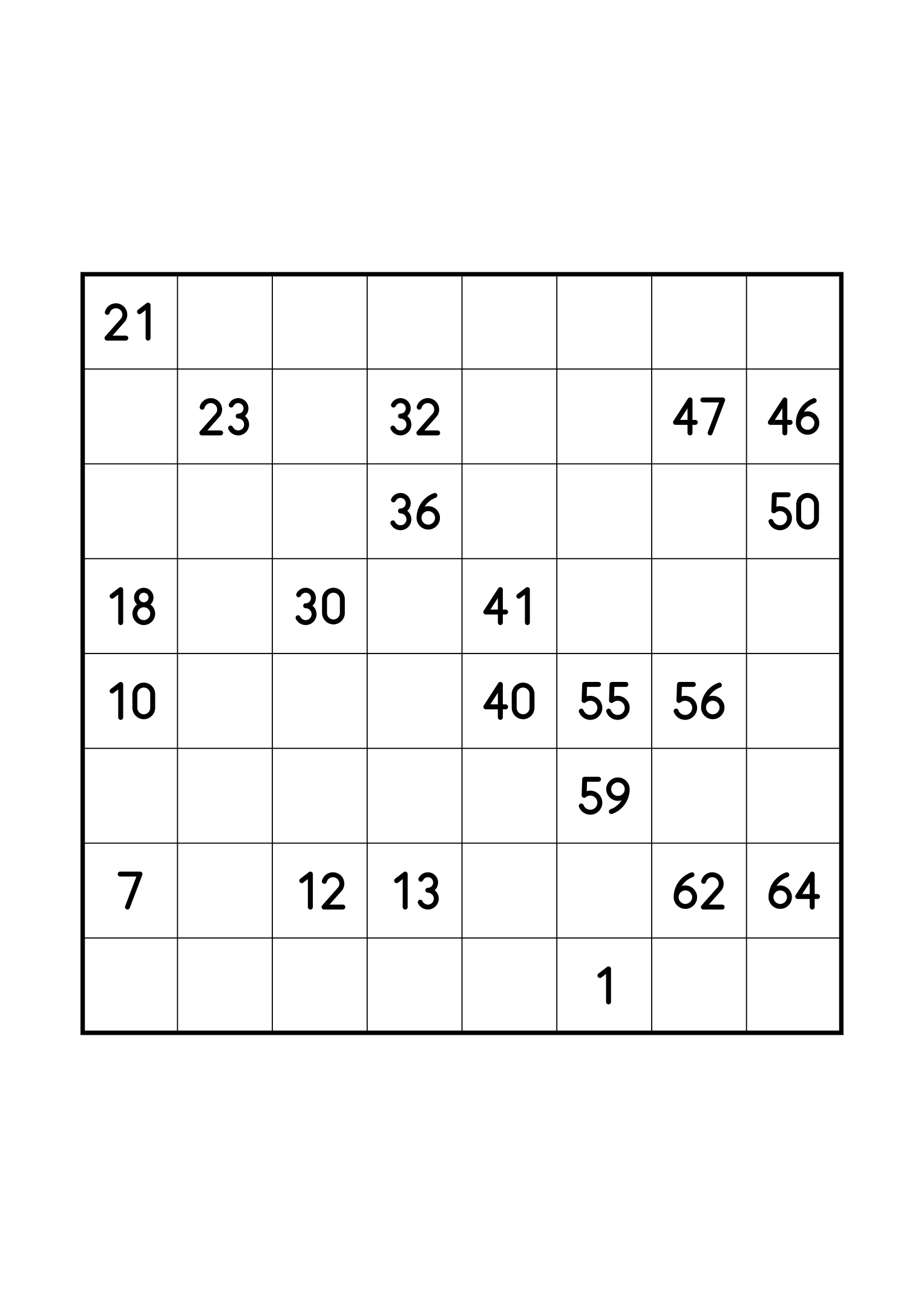 Hard 8x8 Hidoku alone on its page: few clues for a 64-step path. Variant 8.