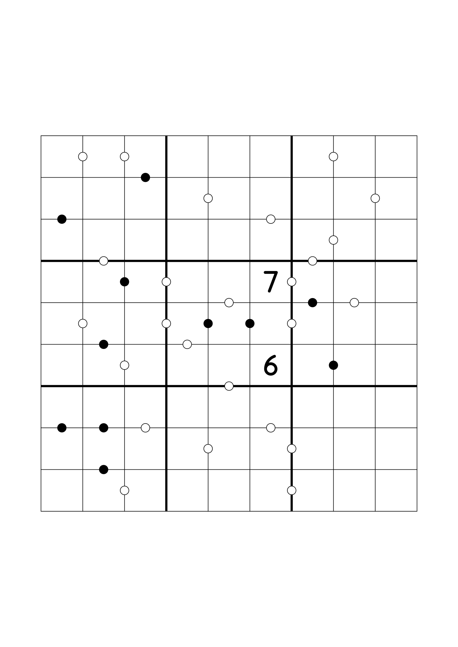 Hard 9x9 Kropki sudoku, usually down to one or two given digits. Variant 2.