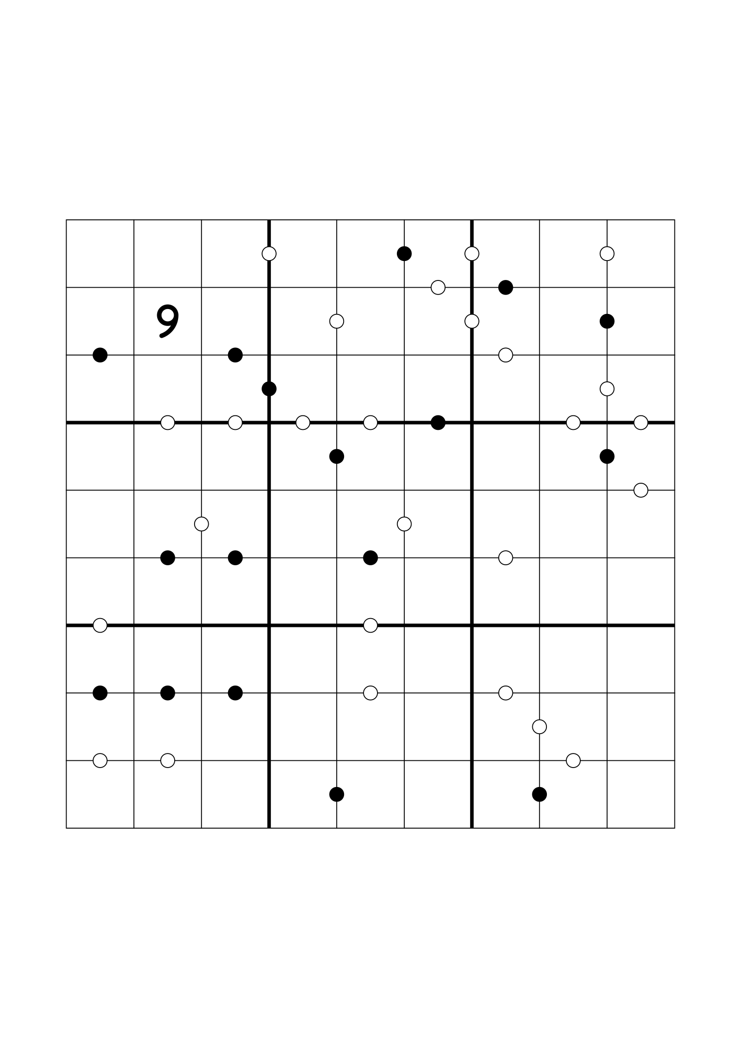Hard 9x9 Kropki sudoku, usually down to one or two given digits. Variant 7.