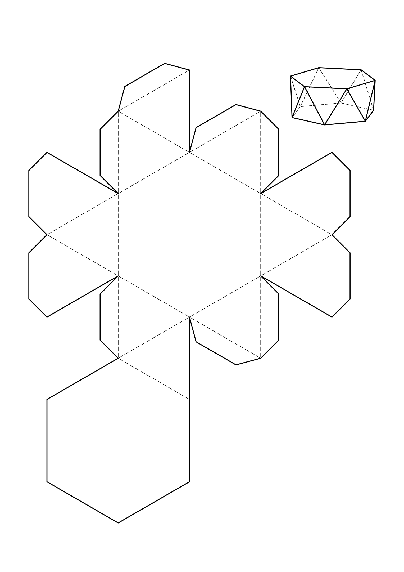 Hexagonal antiprism net: two hexagons joined by twelve triangles pointing up and down in turn.