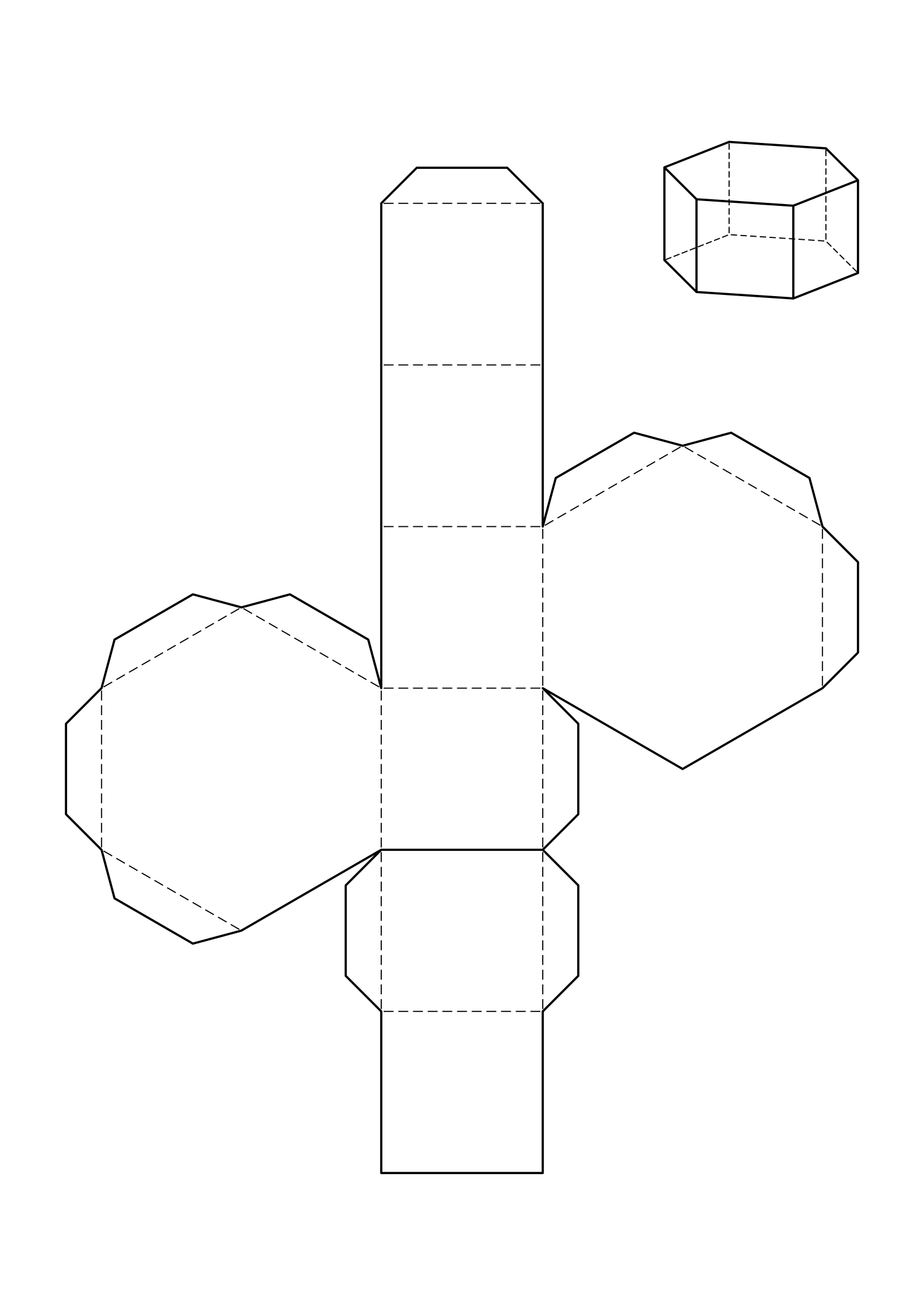 Hexagonal prism net: two hexagons and six squares, the shape of many pencils.