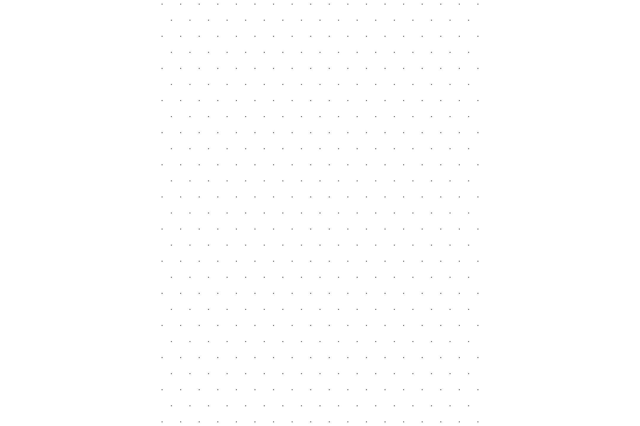 Isometric dot paper with dots arranged in equilateral triangles, in black and white.